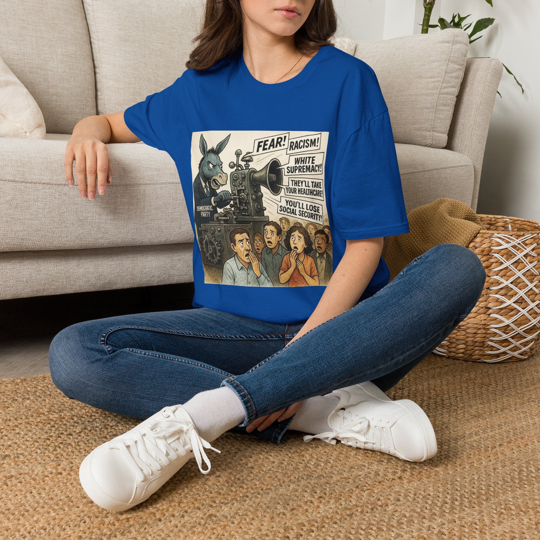 Graphic T-Shirt — Vintage Political Cartoon ‘Fear! Racism! White Supremacy!’