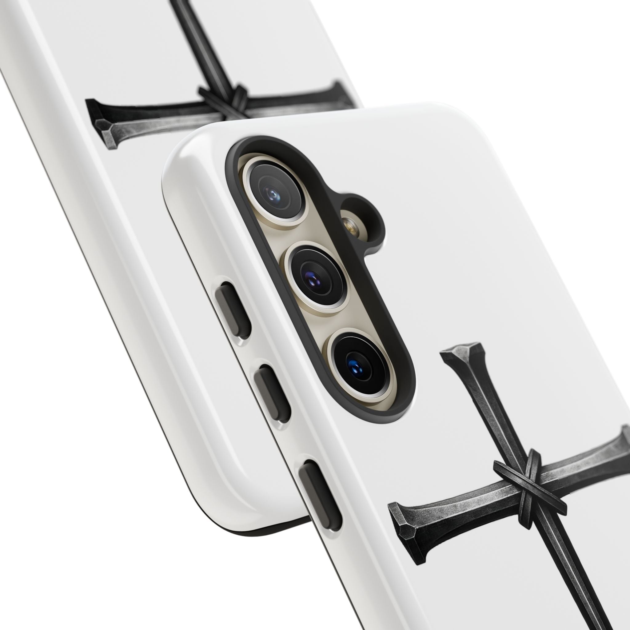 Nail Cross Tough Phone Case – Minimal Gothic Christian Armor for Samsung & iPhone