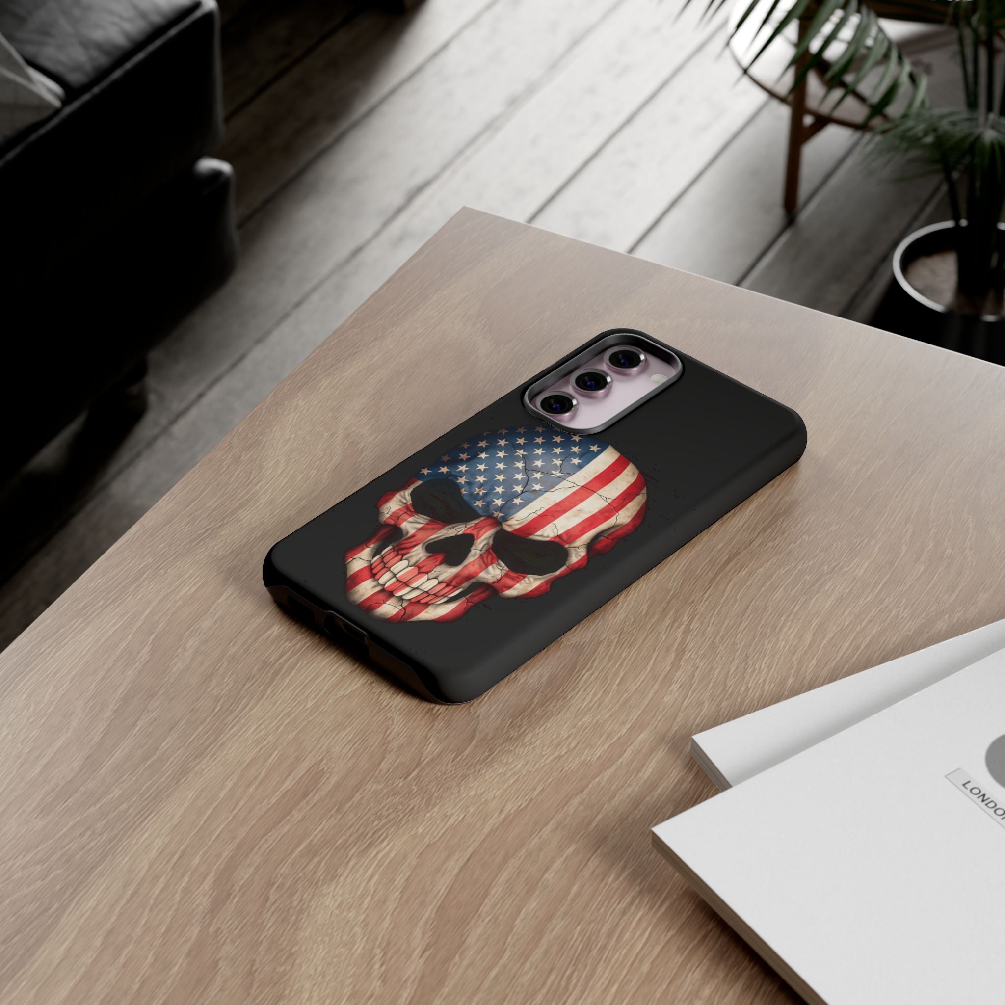 American Flag Skull Phone Case - Patriotic Tough Protective Cover