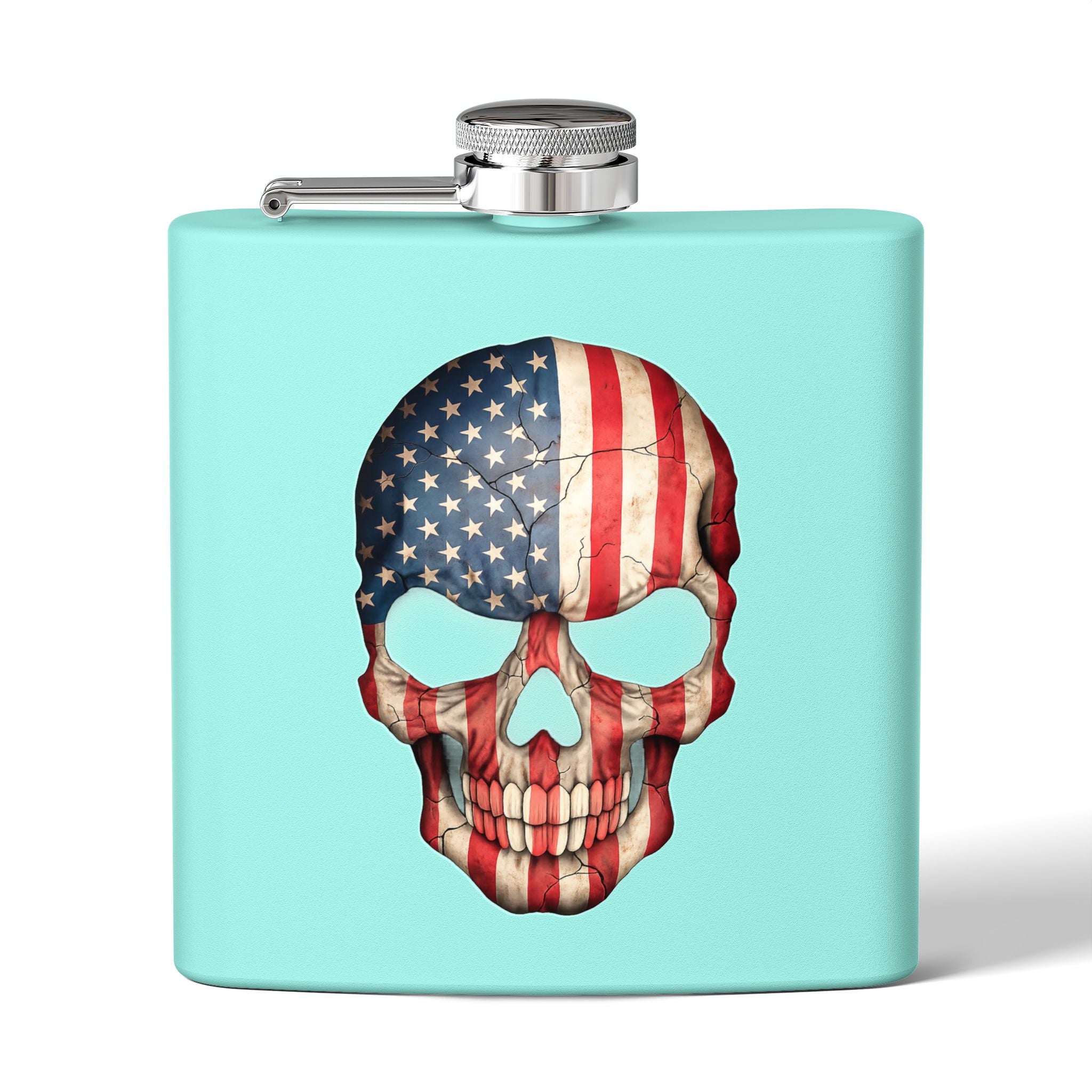 American Flag Skull Flask — 6oz Stainless Steel Patriotic Hip Flask