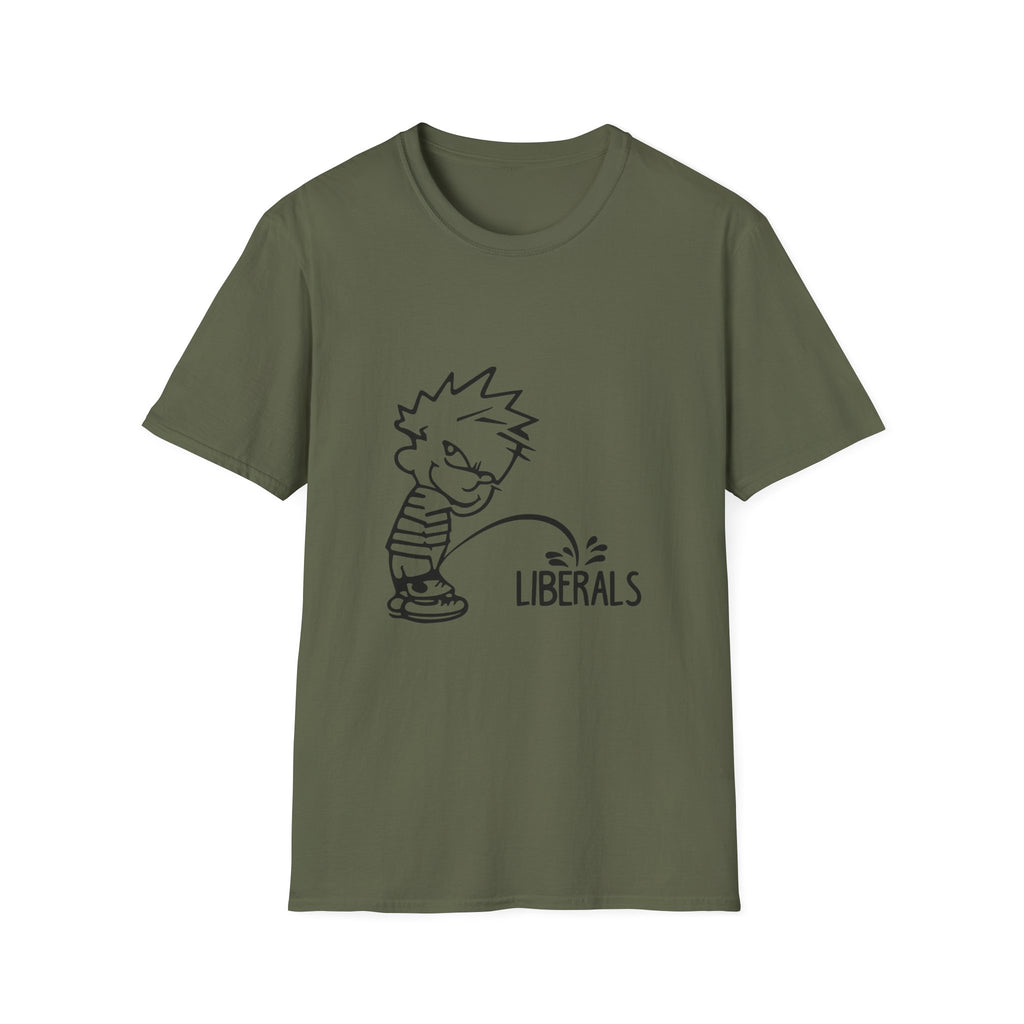 Political Humor T-Shirt — Cartoon Boy ‘Peeing on Liberals’ Graphic