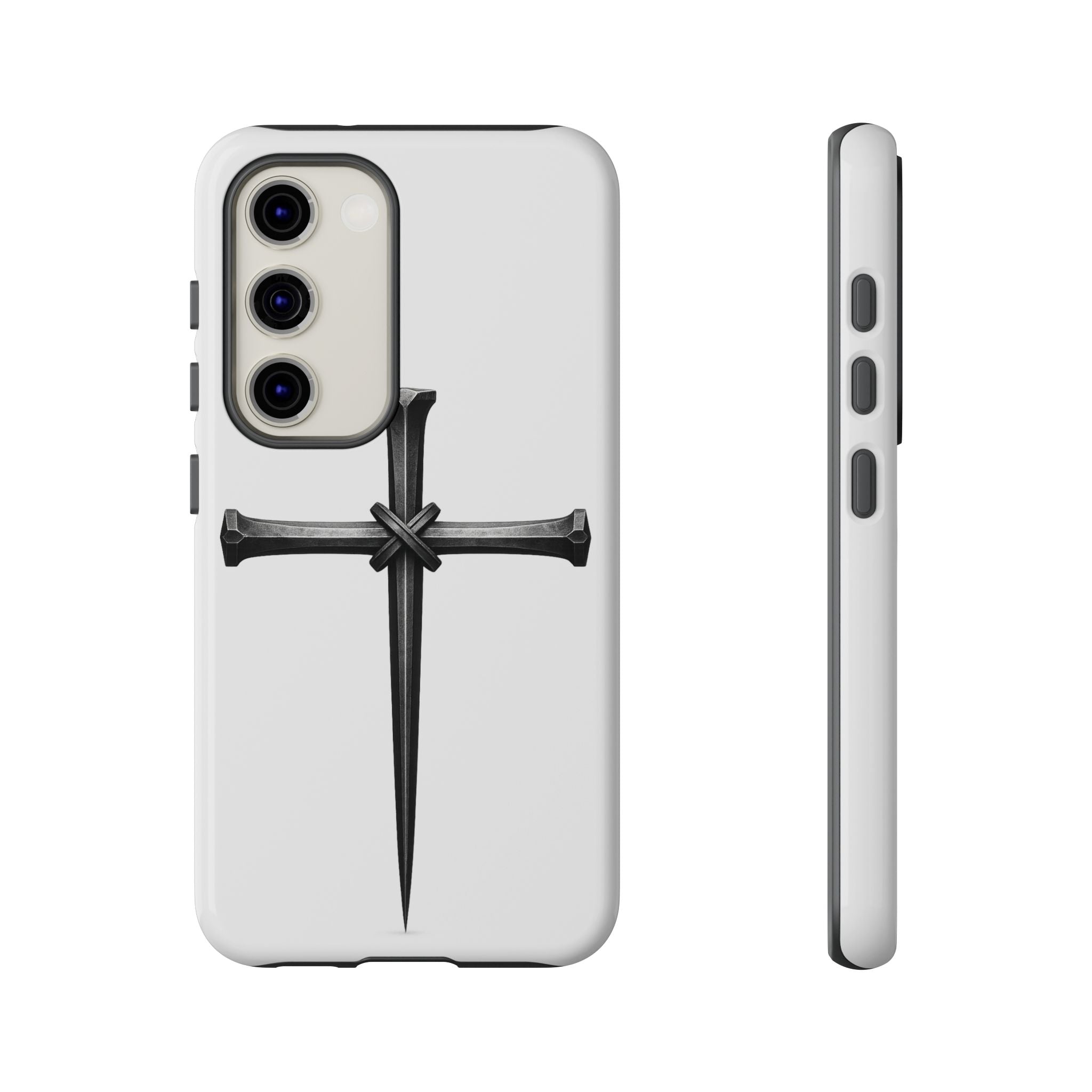 Nail Cross Tough Phone Case – Minimal Gothic Christian Armor for Samsung & iPhone