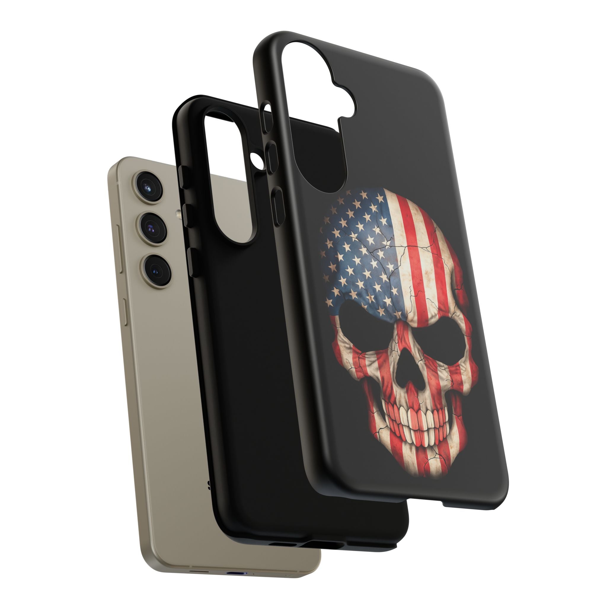 American Flag Skull Phone Case - Patriotic Tough Protective Cover