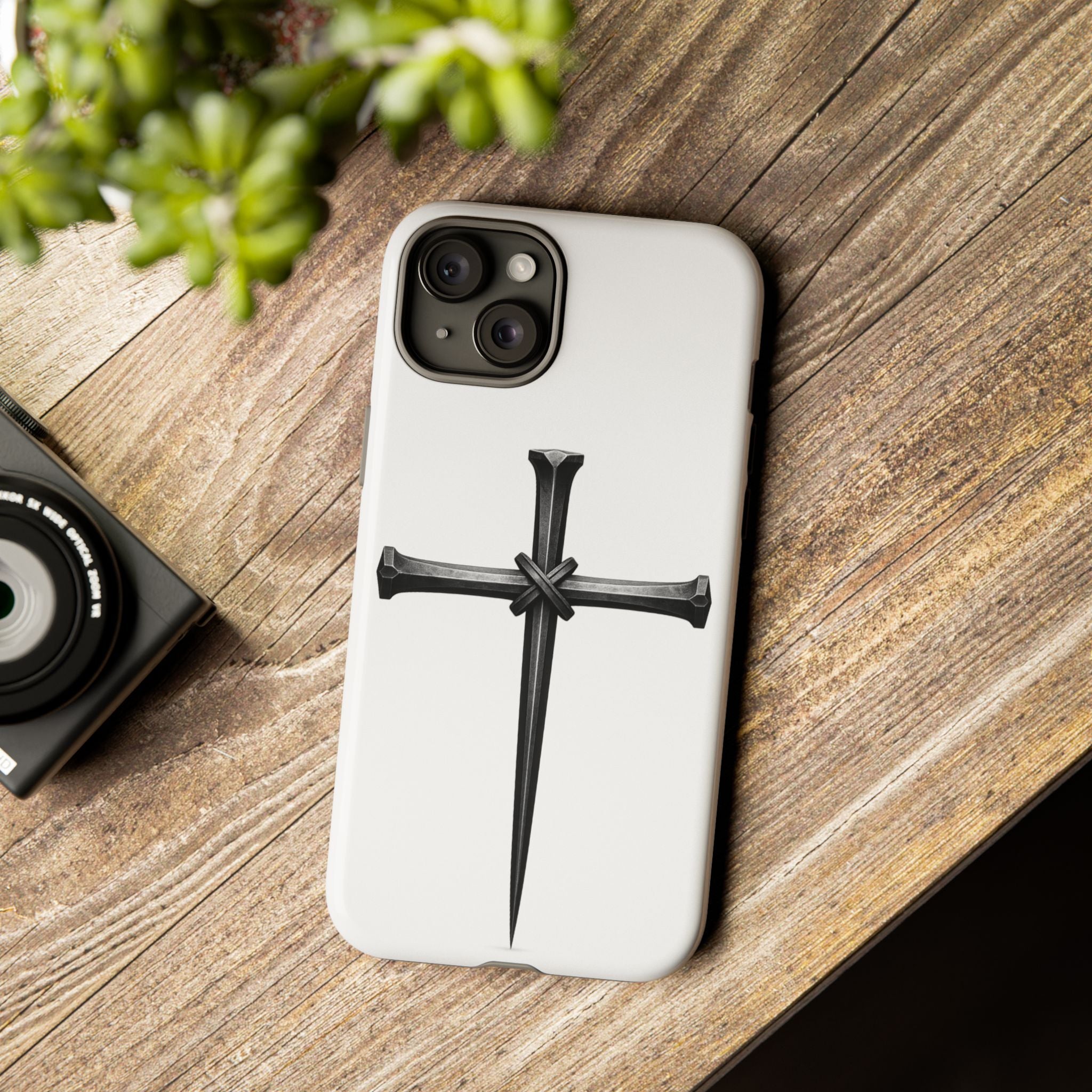 Nail Cross Tough Phone Case – Minimal Gothic Christian Armor for Samsung & iPhone