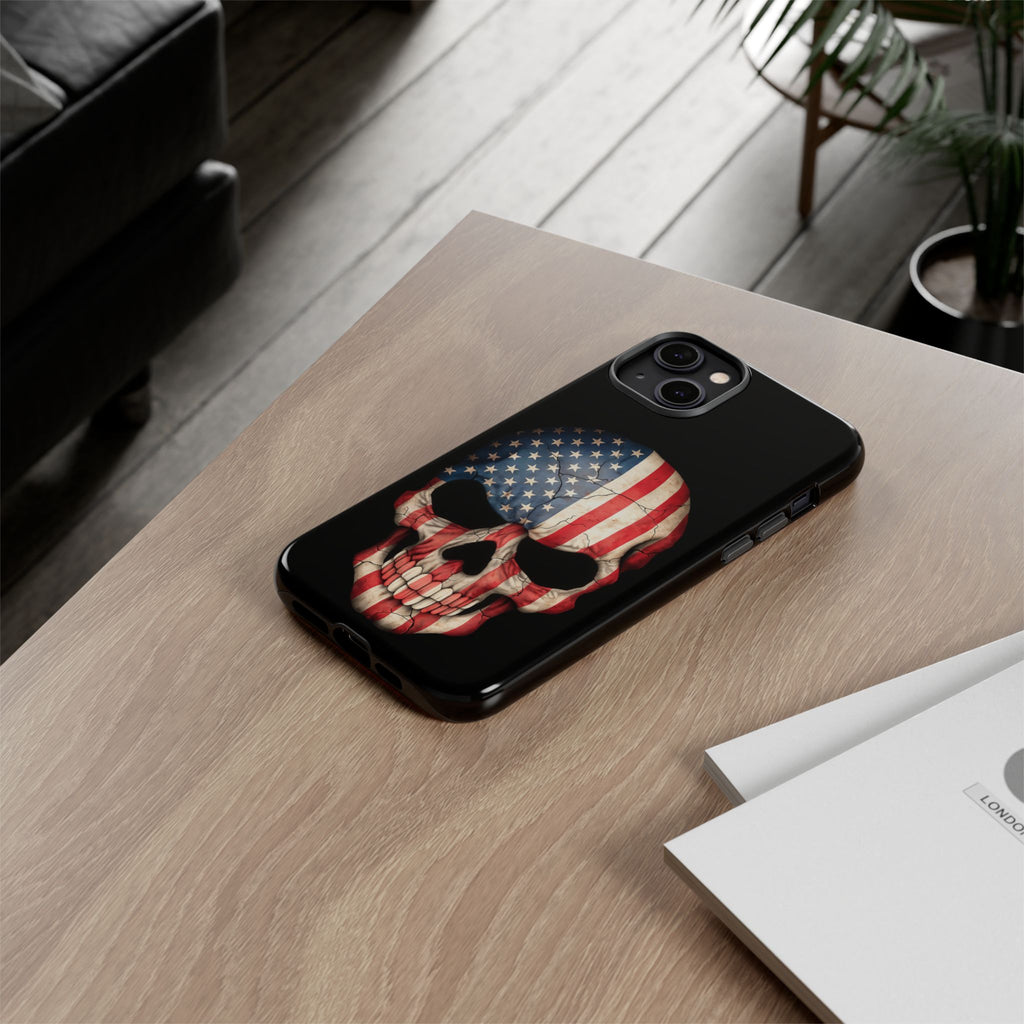American Flag Skull Phone Case - Patriotic Tough Protective Cover
