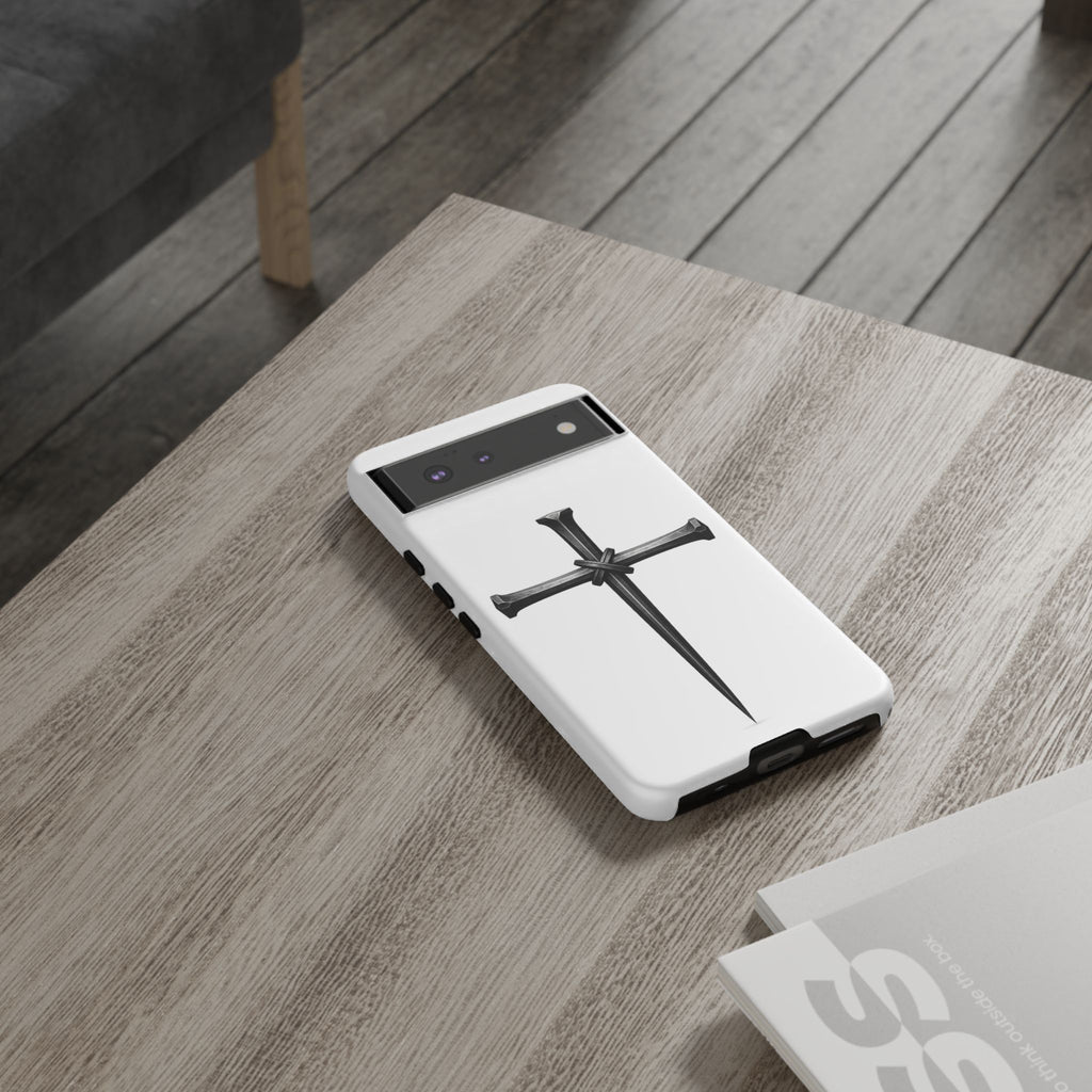 Nail Cross Tough Phone Case – Minimal Gothic Christian Armor for Samsung & iPhone