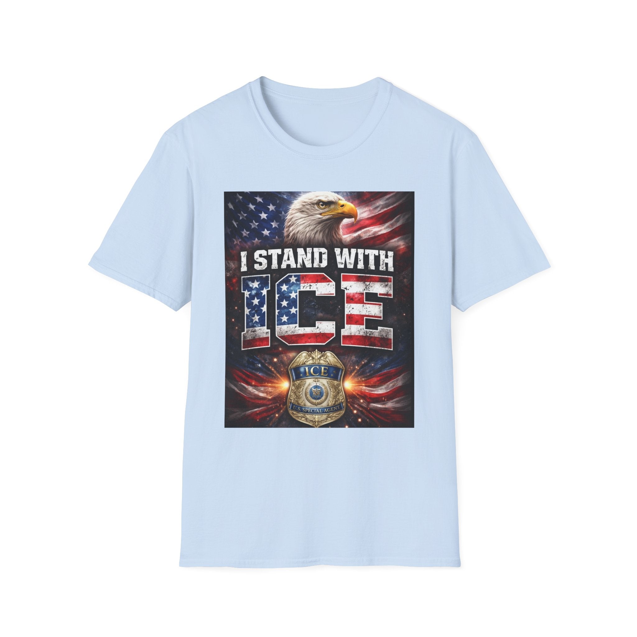 I Stand With ICE American Flag Eagle T-Shirt — Pro-ICE Patriotic Tee