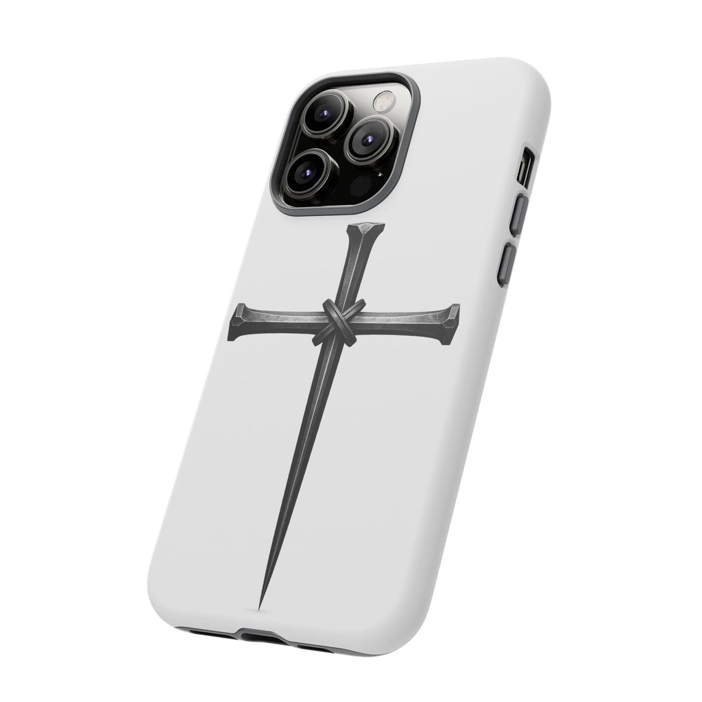 Nail Cross Tough Phone Case – Minimal Gothic Christian Armor for Samsung & iPhone