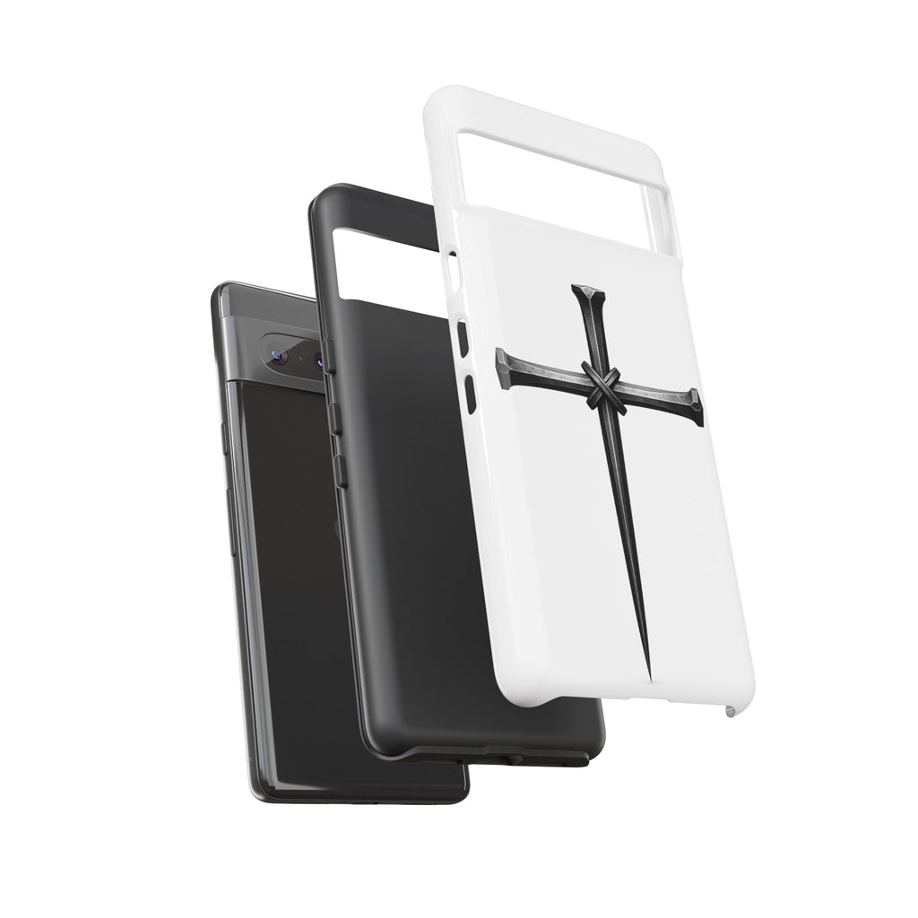 Nail Cross Tough Phone Case – Minimal Gothic Christian Armor for Samsung & iPhone