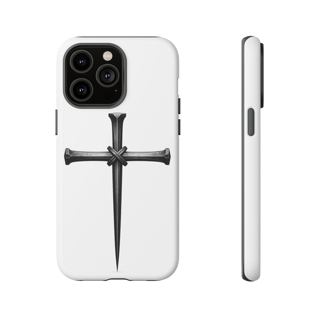 Nail Cross Tough Phone Case – Minimal Gothic Christian Armor for Samsung & iPhone