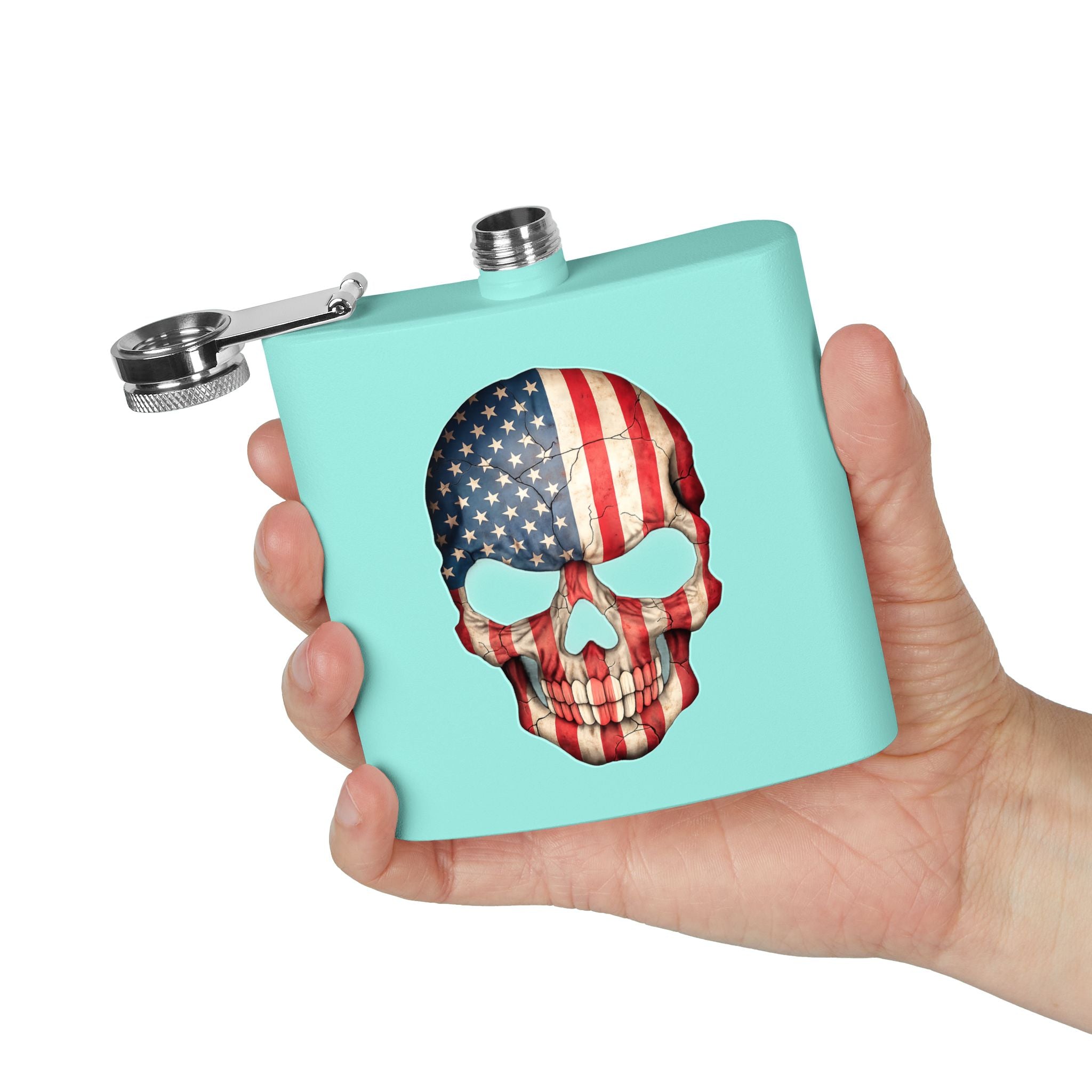 American Flag Skull Flask — 6oz Stainless Steel Patriotic Hip Flask