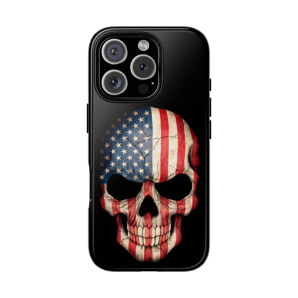 American Flag Skull Phone Case - Patriotic Tough Protective Cover