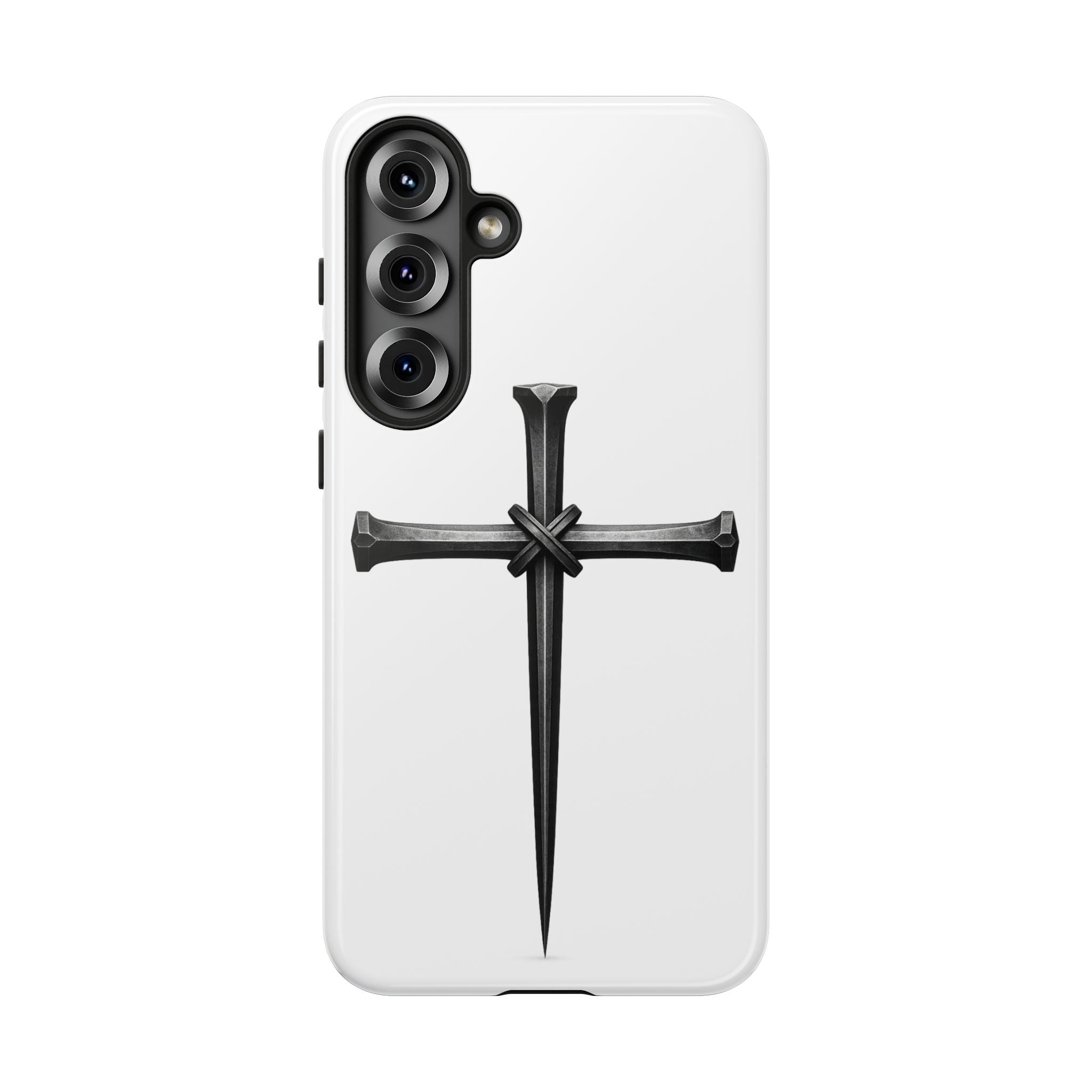 Nail Cross Tough Phone Case – Minimal Gothic Christian Armor for Samsung & iPhone