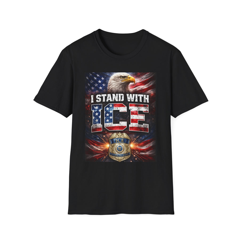 I Stand With ICE American Flag Eagle T-Shirt — Pro-ICE Patriotic Tee
