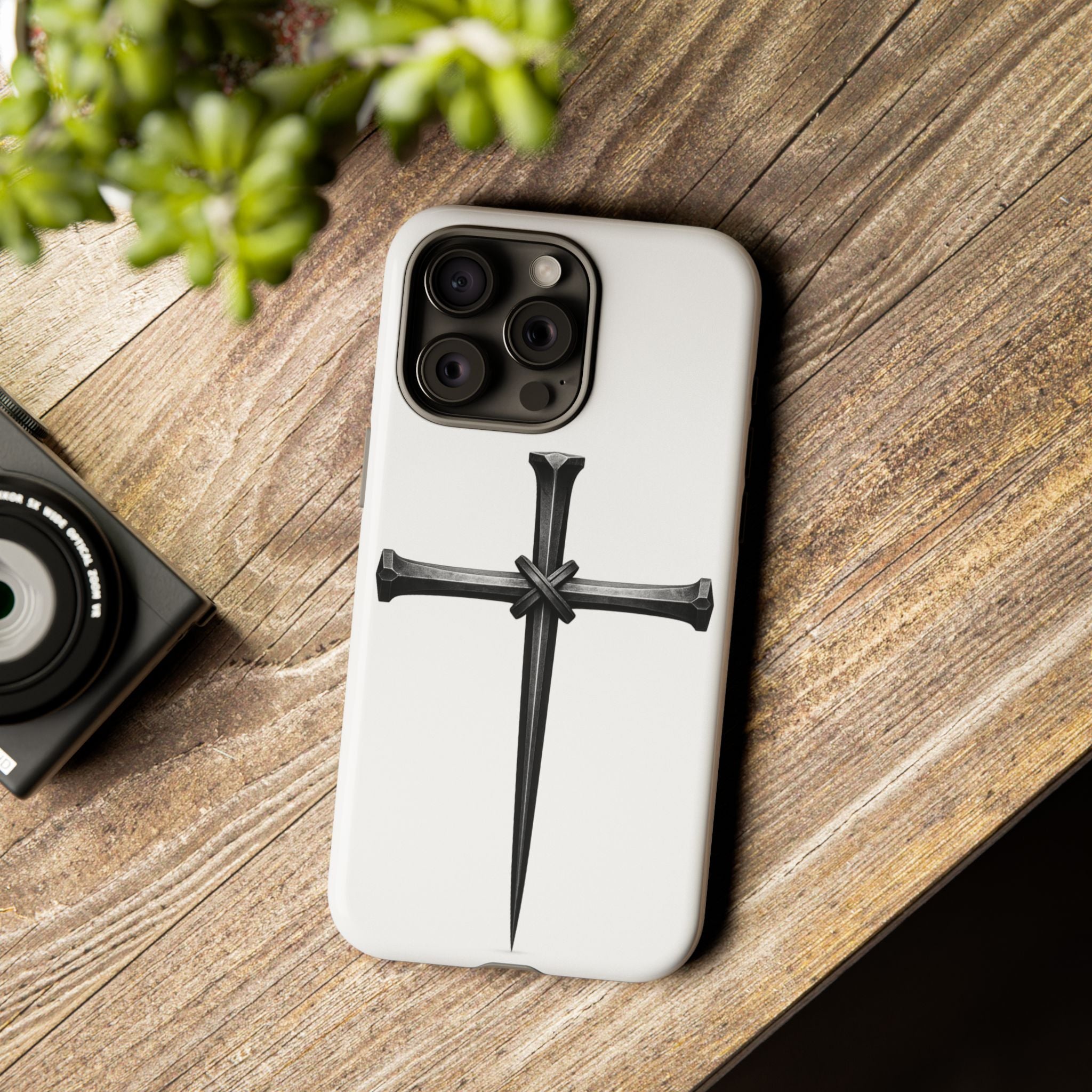 Nail Cross Tough Phone Case – Minimal Gothic Christian Armor for Samsung & iPhone
