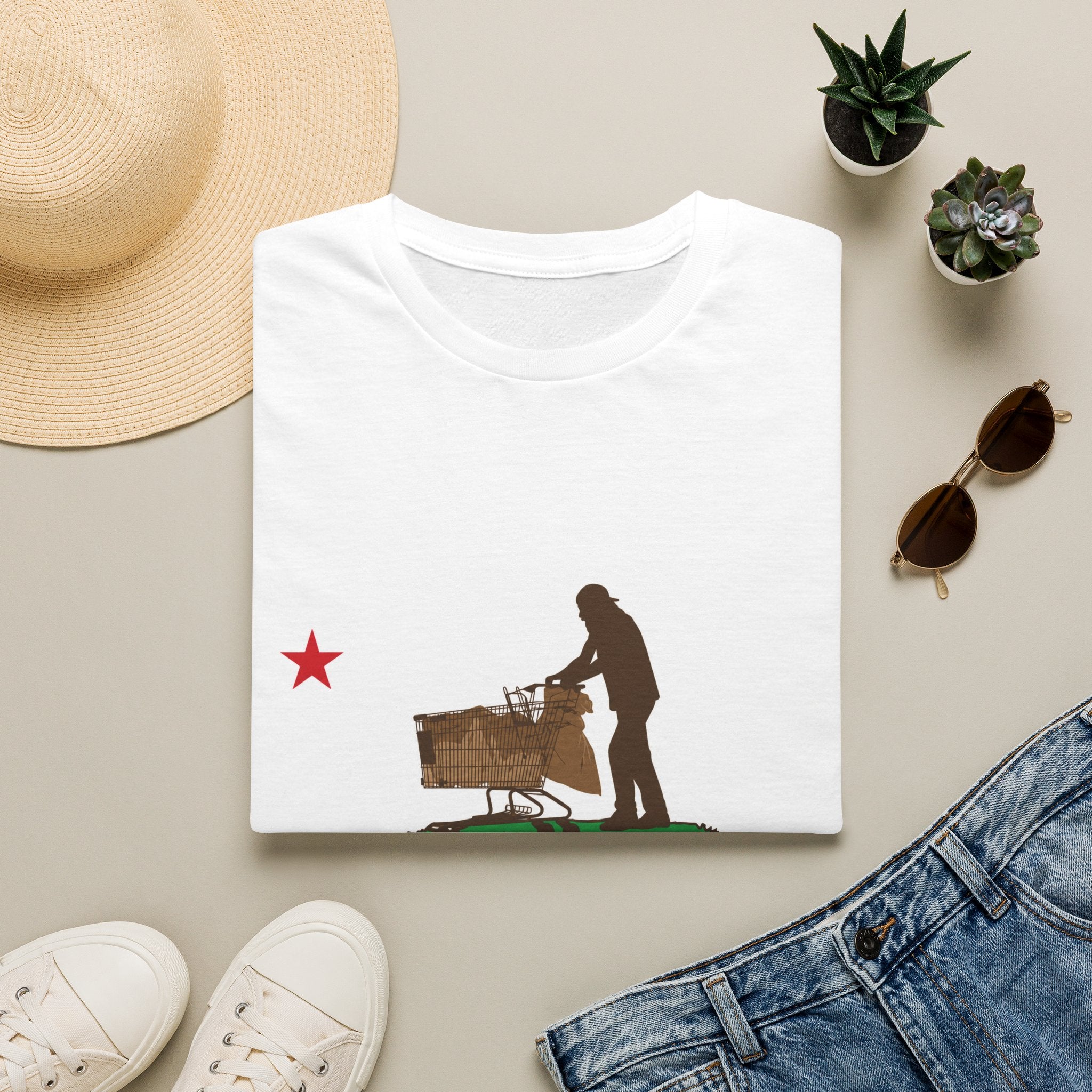 California Republic Grocery Cart T-Shirt — Funny State Flag Design