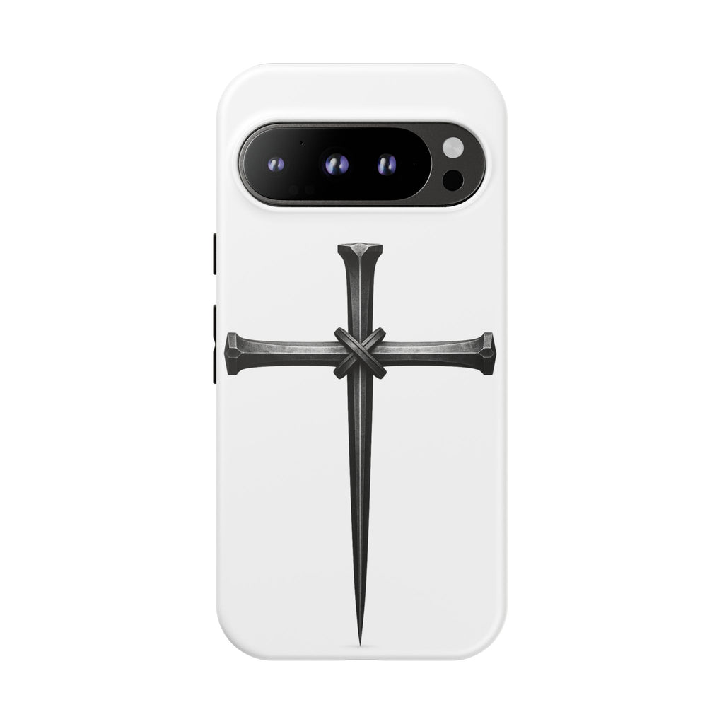 Nail Cross Tough Phone Case – Minimal Gothic Christian Armor for Samsung & iPhone