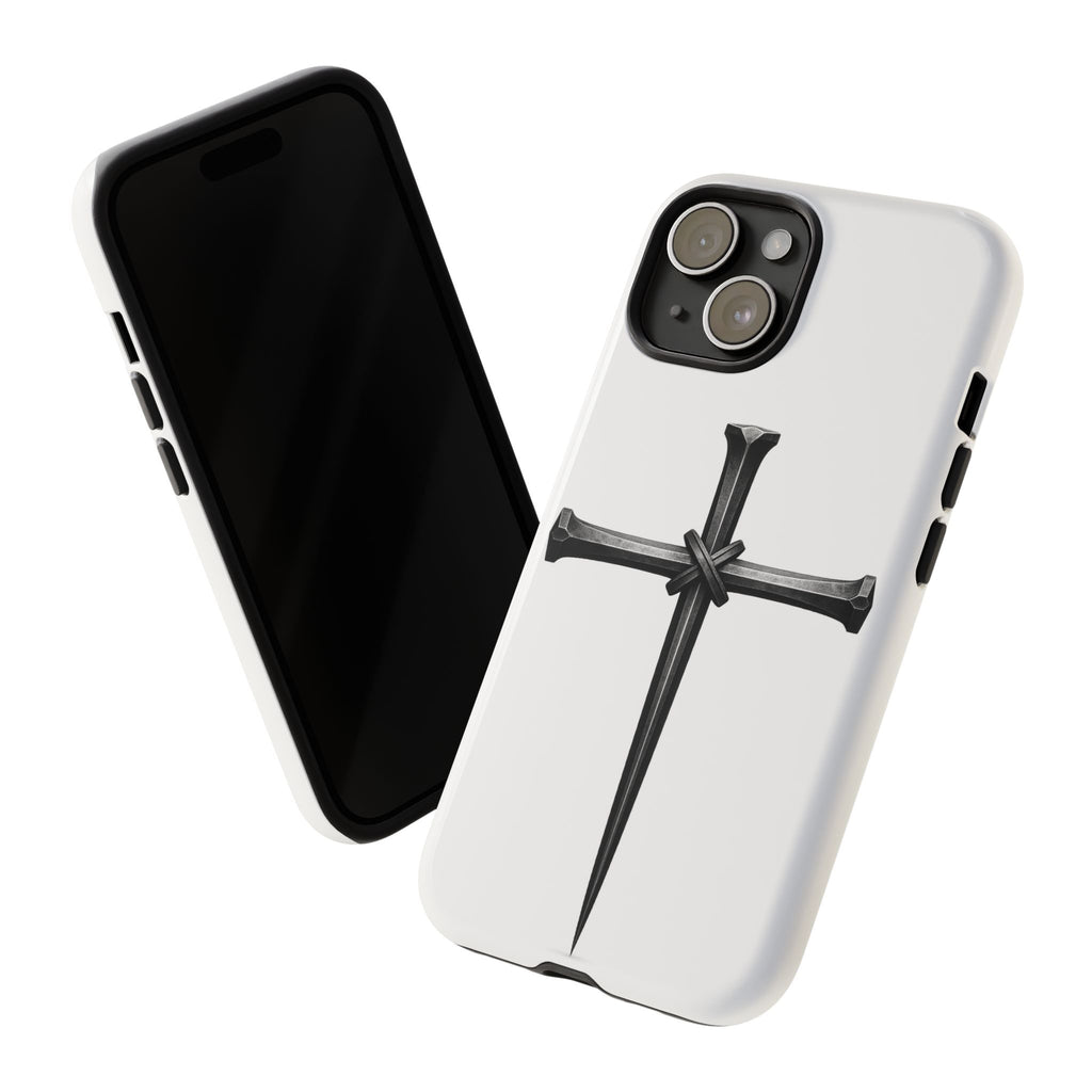 Nail Cross Tough Phone Case – Minimal Gothic Christian Armor for Samsung & iPhone