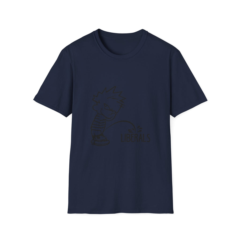 Political Humor T-Shirt — Cartoon Boy ‘Peeing on Liberals’ Graphic
