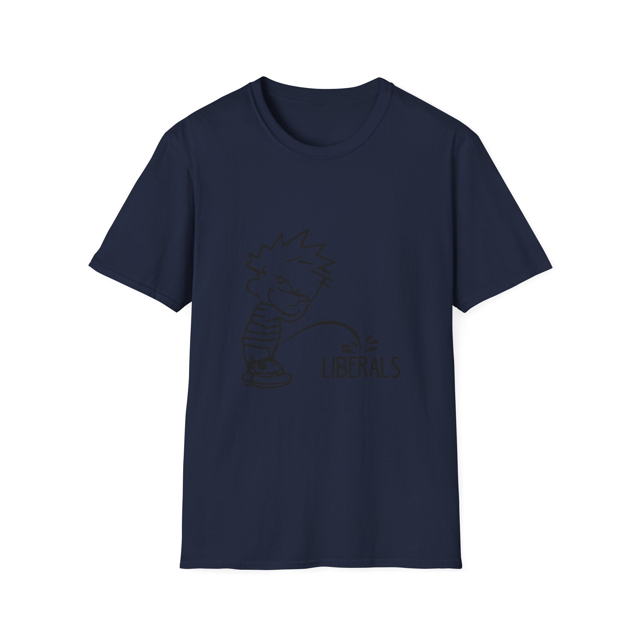 Political Humor T-Shirt — Cartoon Boy ‘Peeing on Liberals’ Graphic