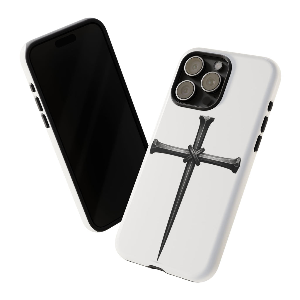 Nail Cross Tough Phone Case – Minimal Gothic Christian Armor for Samsung & iPhone