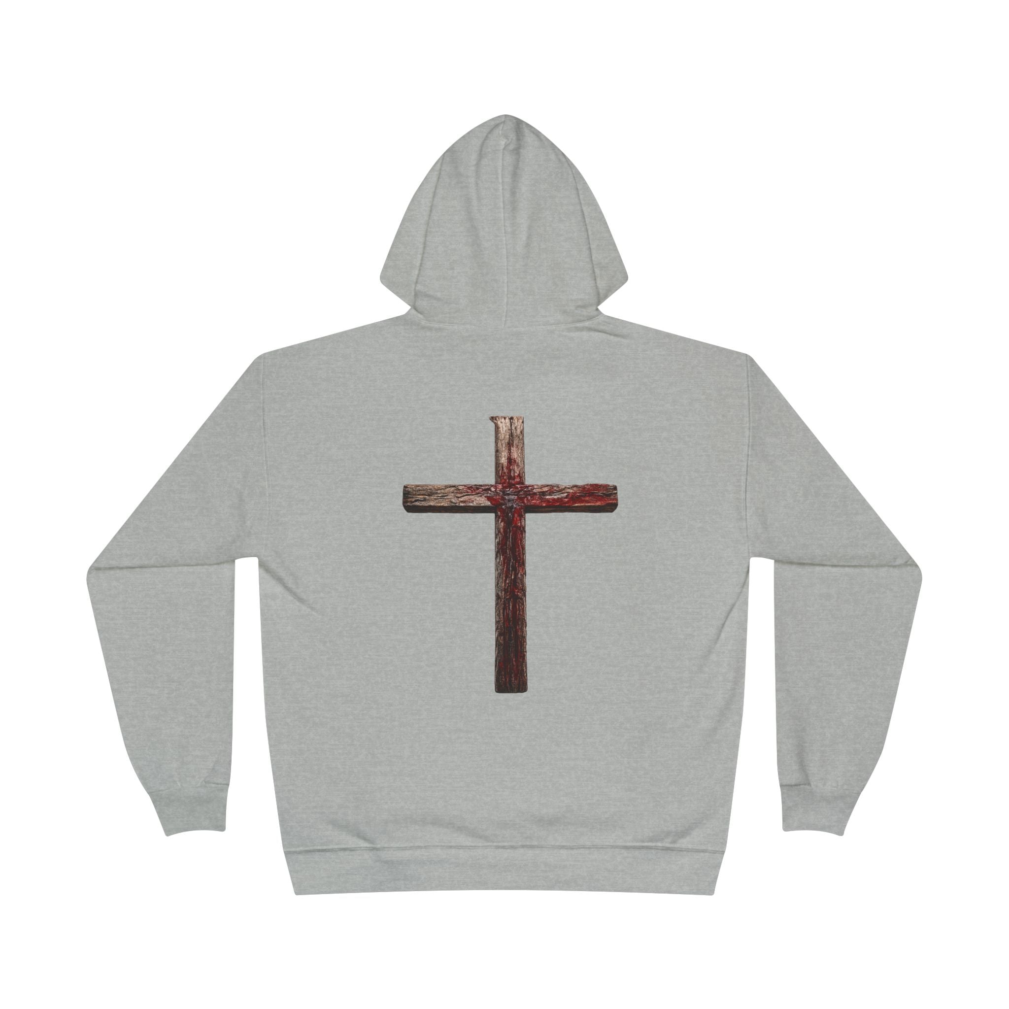 Christian Cross Hoodie — Blue Glow Front & Rustic Back Pullover