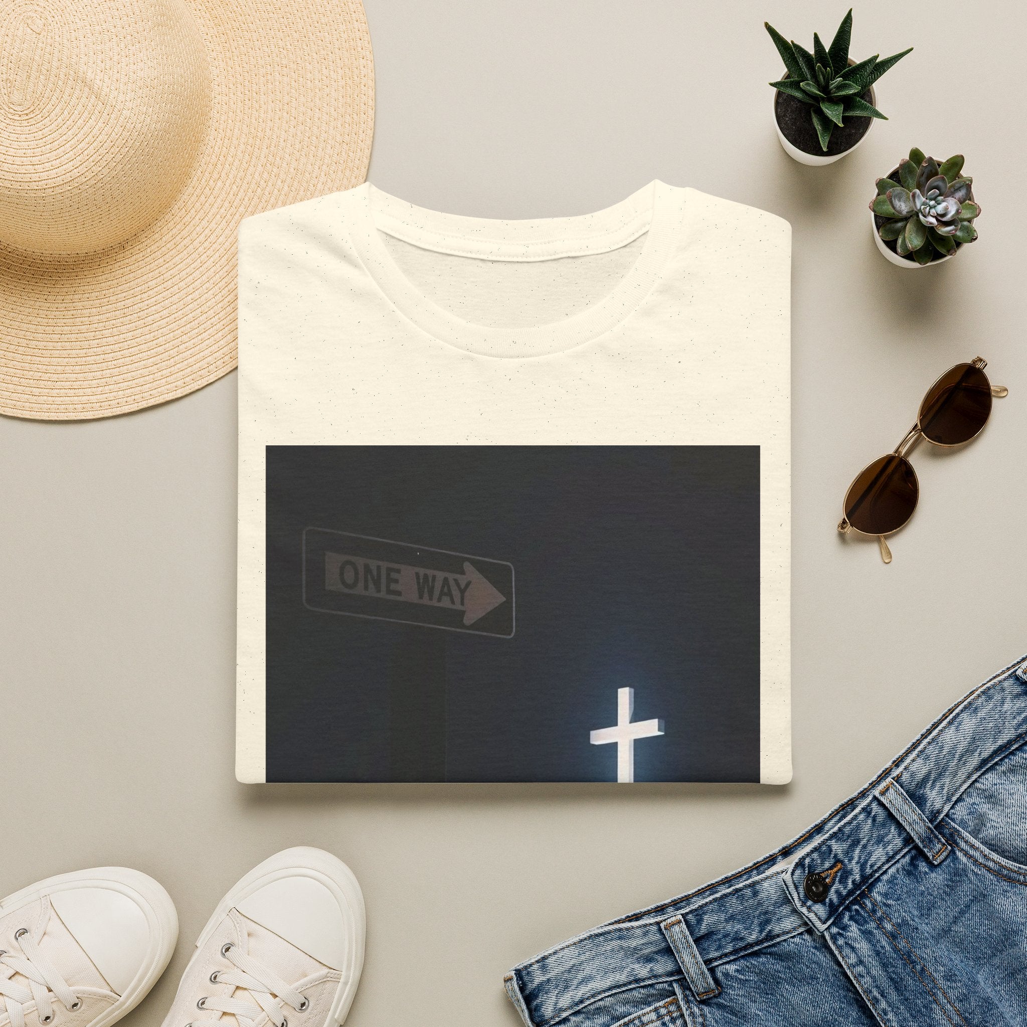 Christian Cross T-Shirt - One Way Street Sign Faith Tee