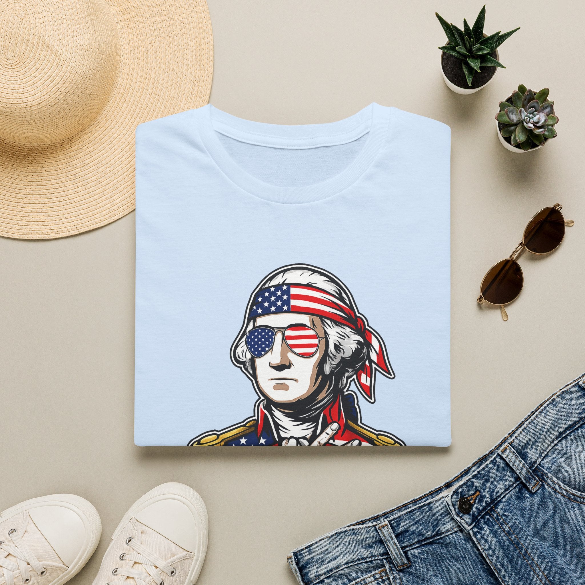 Patriotic George Washington T-Shirt – American Flag Bandana & Shades Tee