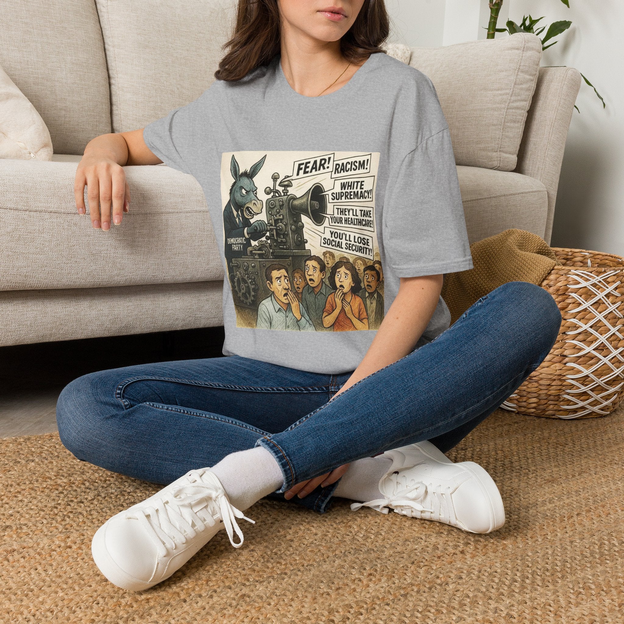 Graphic T-Shirt — Vintage Political Cartoon ‘Fear! Racism! White Supremacy!’
