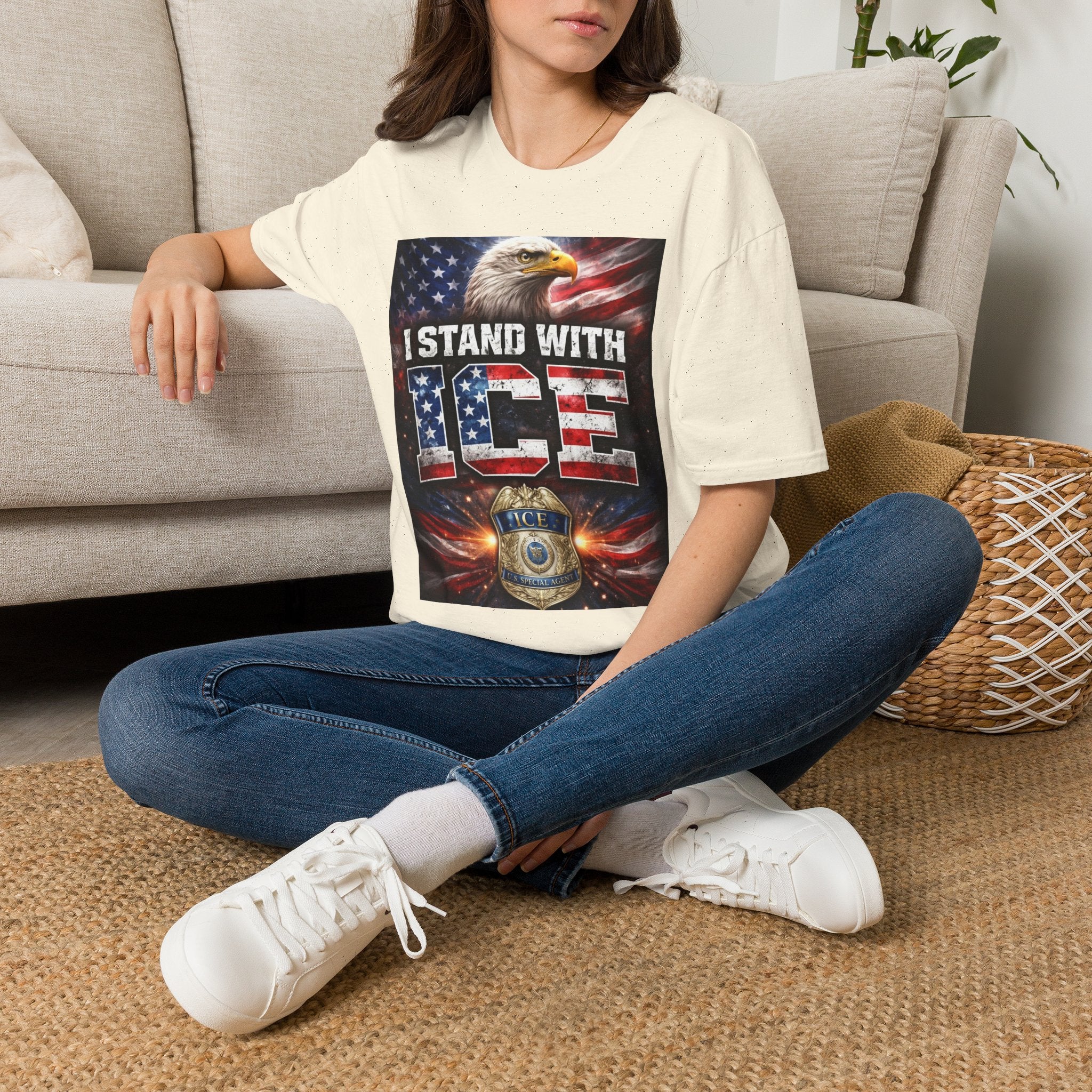 I Stand With ICE American Flag Eagle T-Shirt — Pro-ICE Patriotic Tee