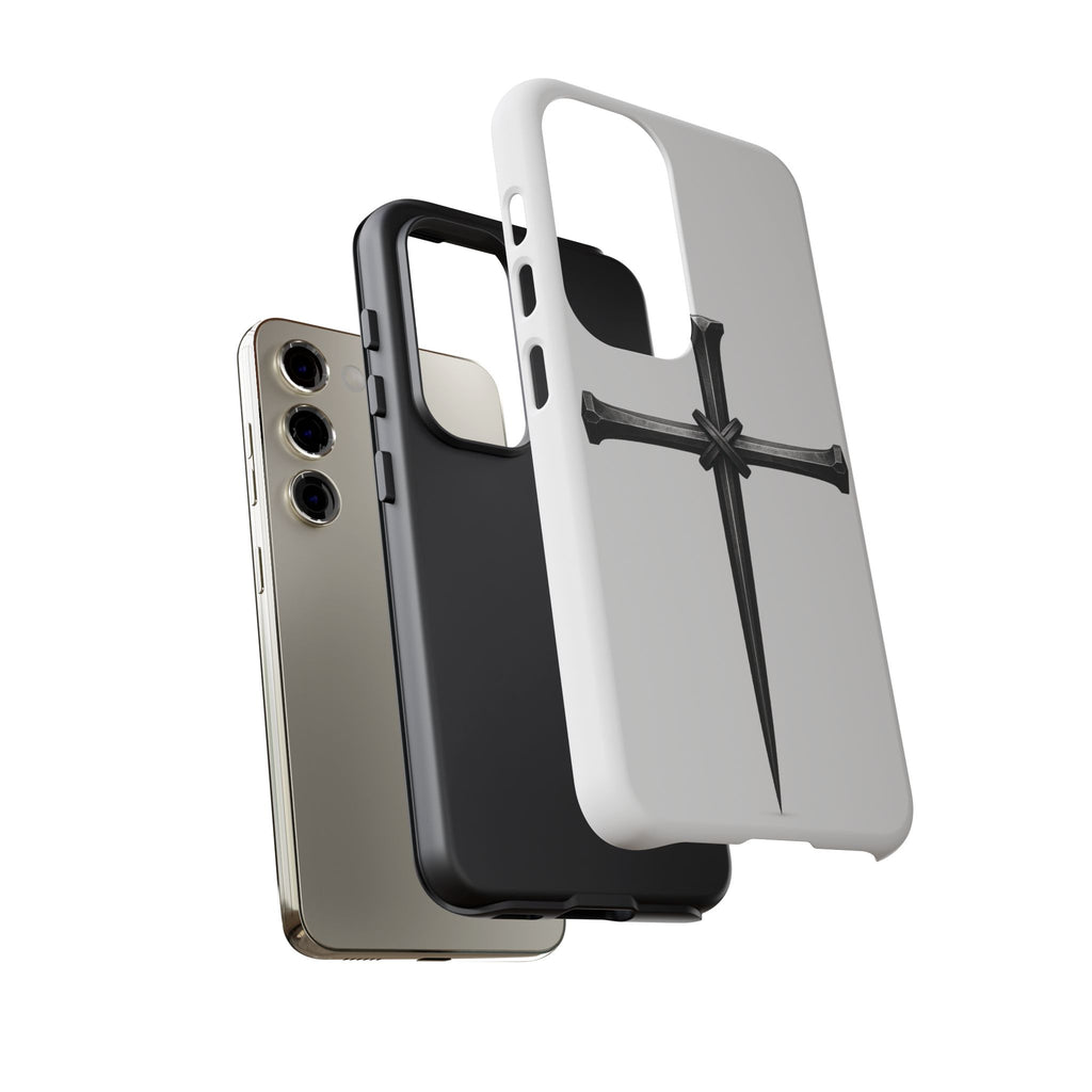 Nail Cross Tough Phone Case – Minimal Gothic Christian Armor for Samsung & iPhone
