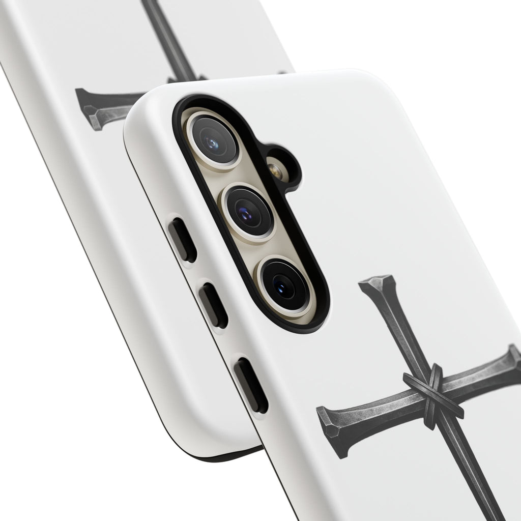 Nail Cross Tough Phone Case – Minimal Gothic Christian Armor for Samsung & iPhone