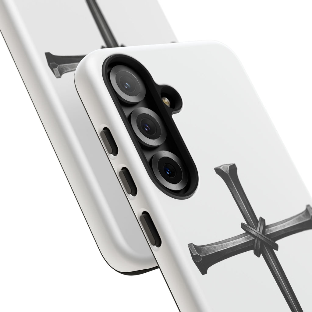 Nail Cross Tough Phone Case – Minimal Gothic Christian Armor for Samsung & iPhone