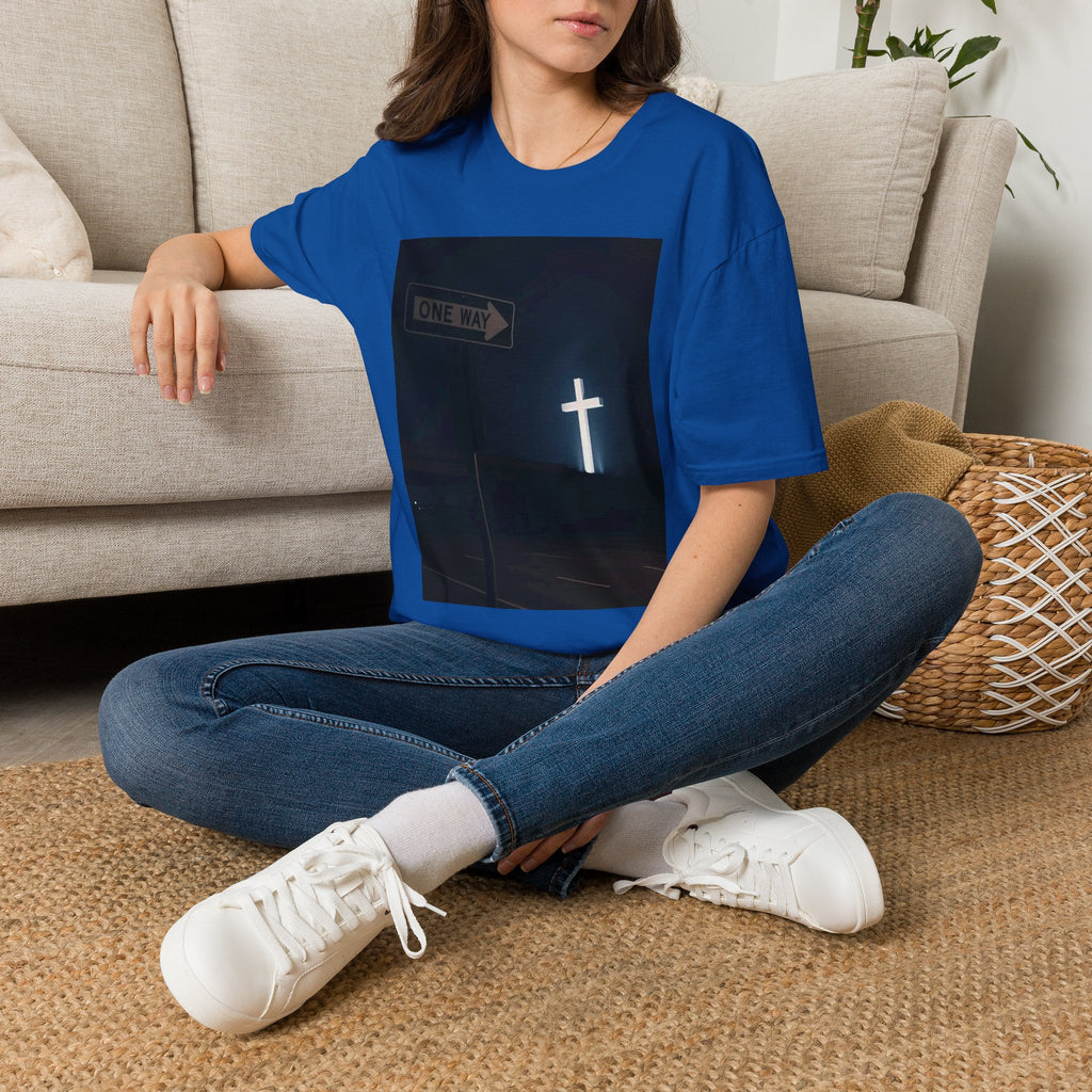 Christian Cross T-Shirt - One Way Street Sign Faith Tee