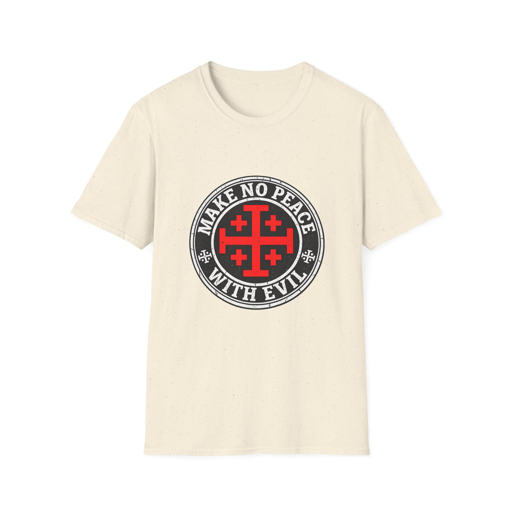 Make No Peace T-Shirt — Bold Crusader Emblem Tee ("Make No Peace With Evil")