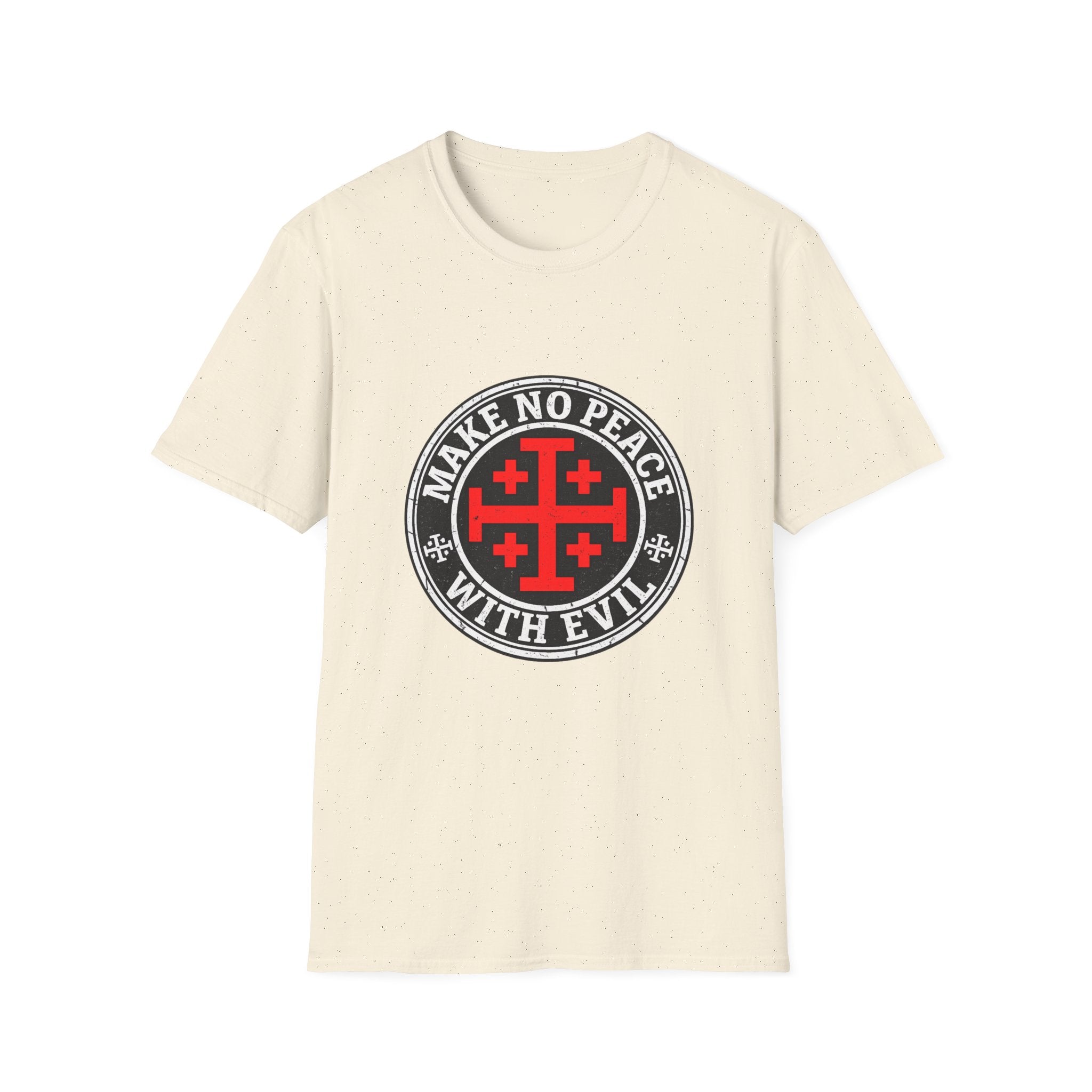 Make No Peace T-Shirt — Bold Crusader Emblem Tee ("Make No Peace With Evil")
