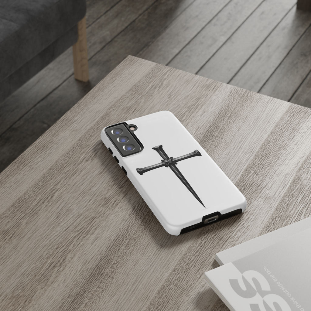 Nail Cross Tough Phone Case – Minimal Gothic Christian Armor for Samsung & iPhone