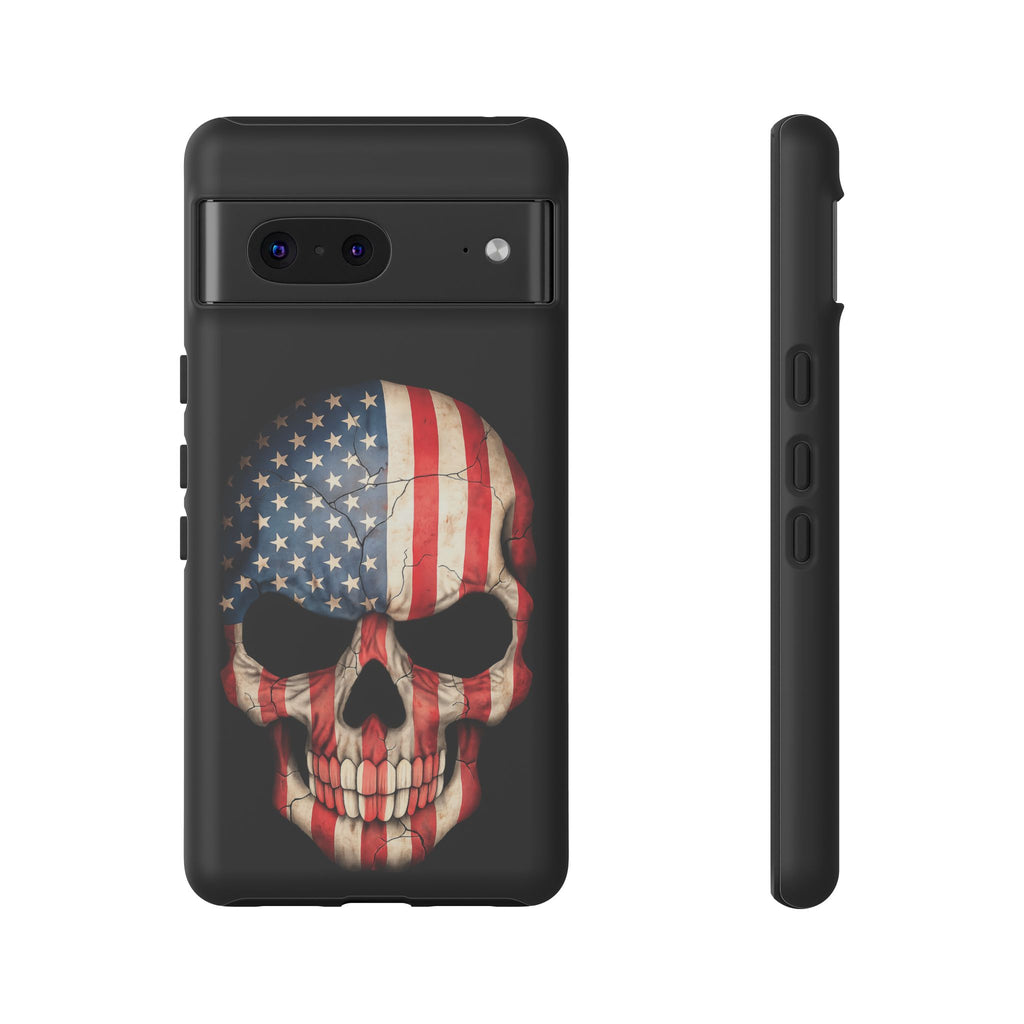 American Flag Skull Phone Case - Patriotic Tough Protective Cover