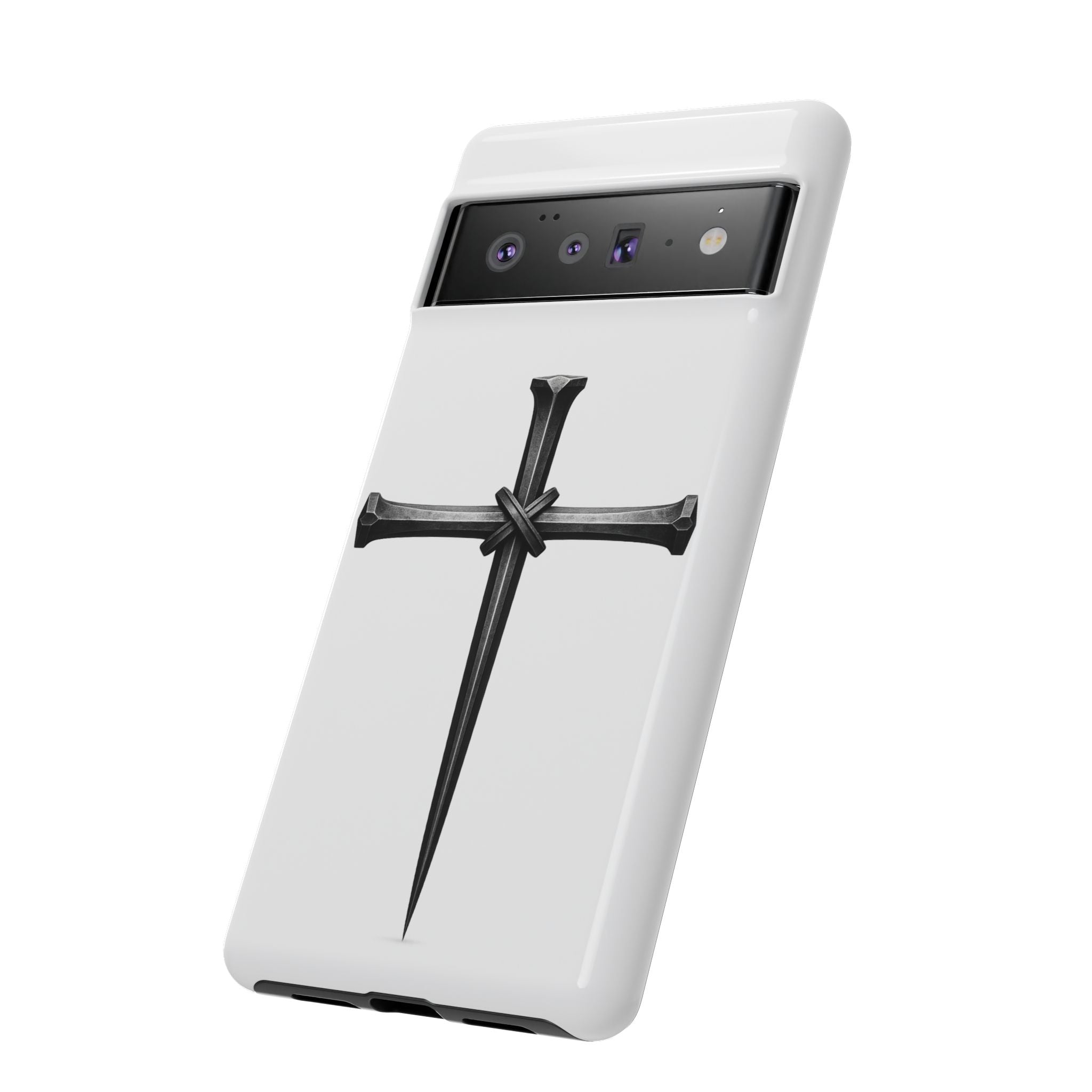 Nail Cross Tough Phone Case – Minimal Gothic Christian Armor for Samsung & iPhone