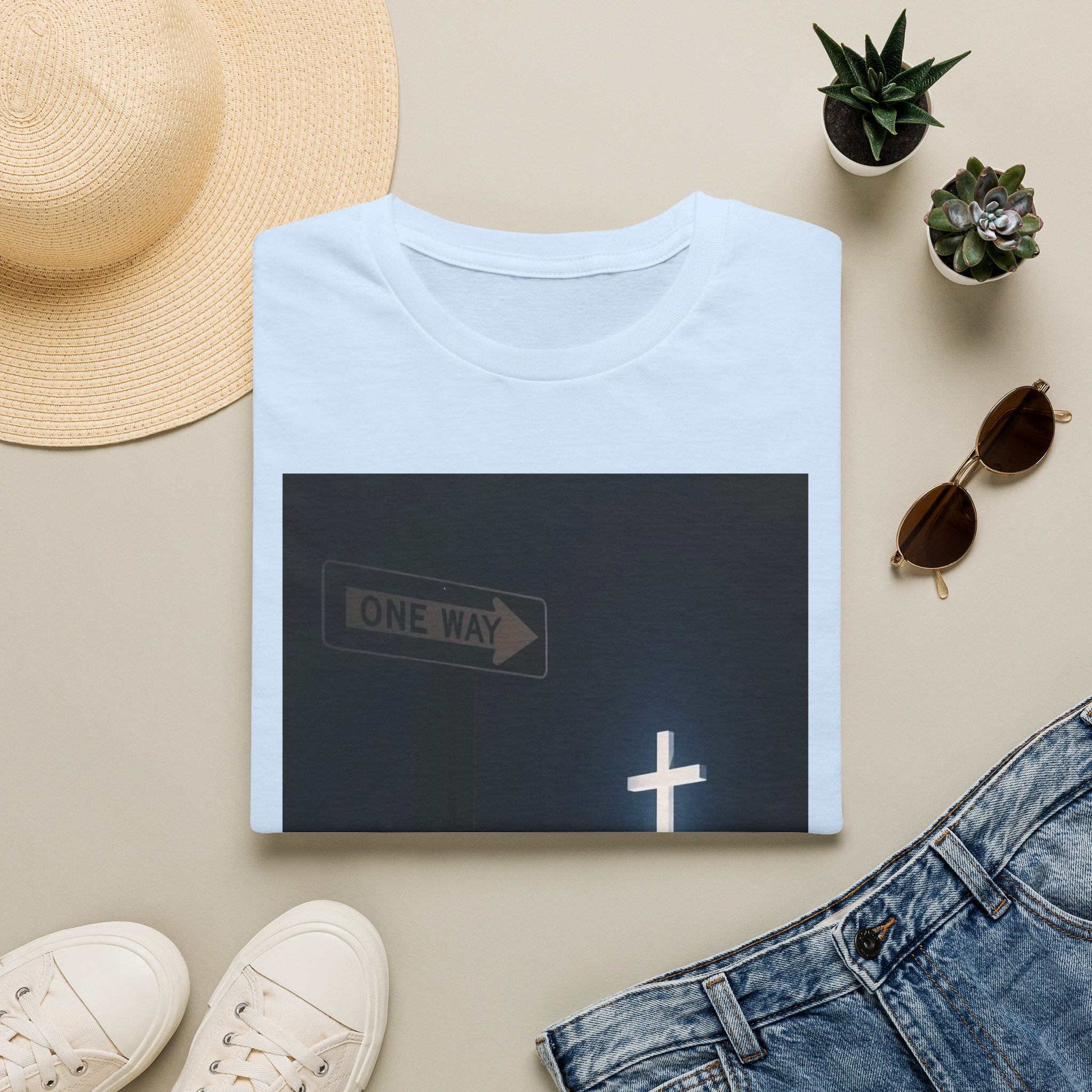 Christian Cross T-Shirt - One Way Street Sign Faith Tee