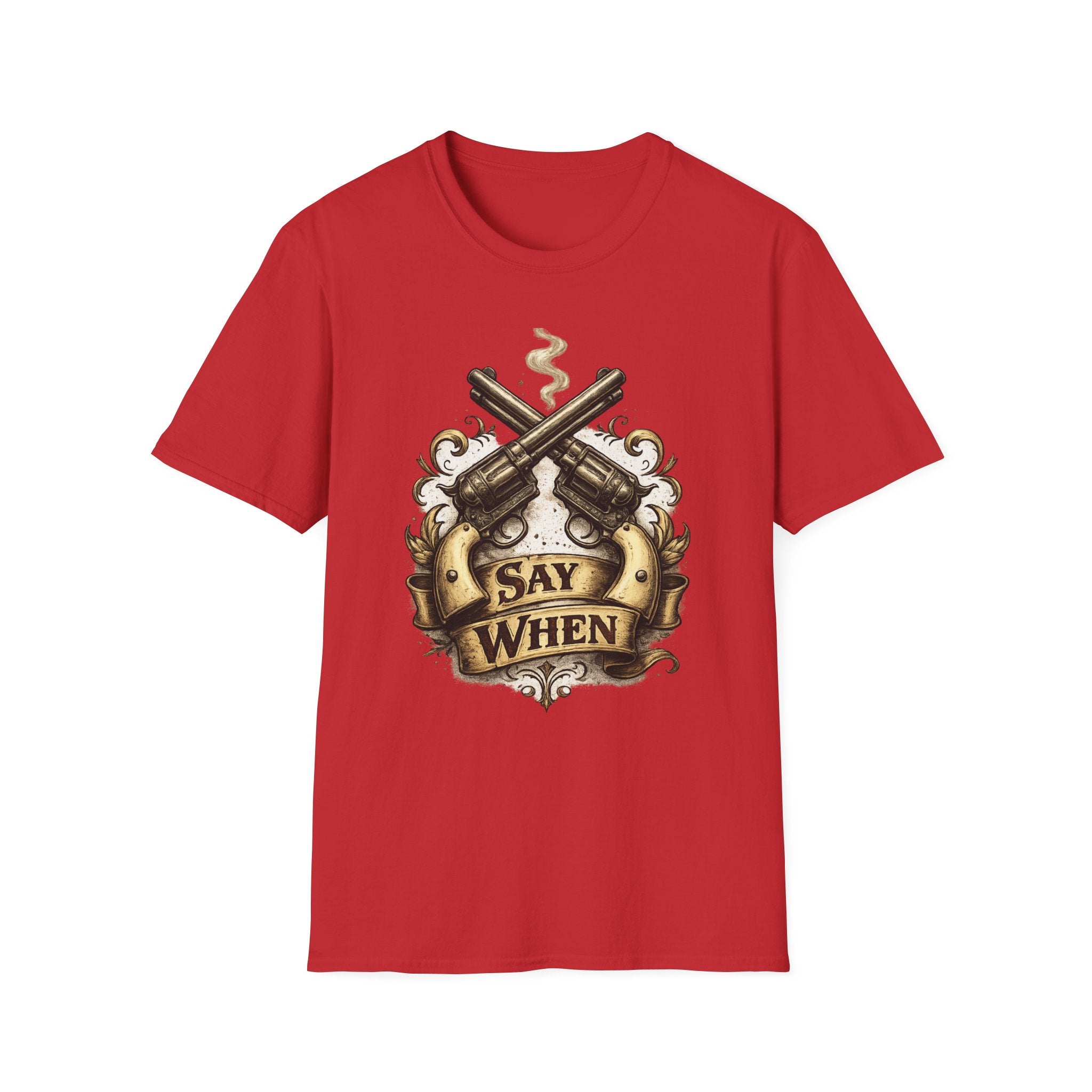 Western Revolver T‑Shirt — "Say When" Vintage Gun Graphic