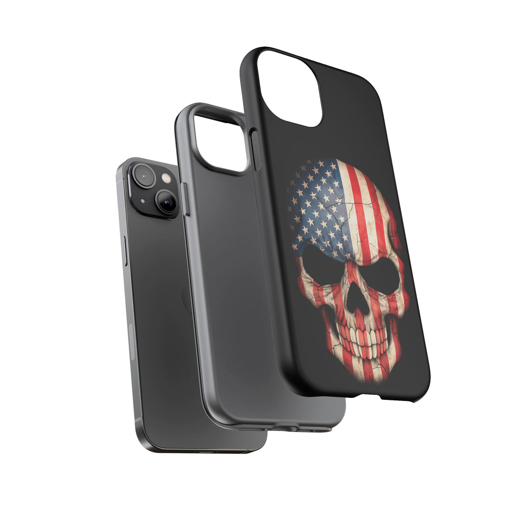 American Flag Skull Phone Case - Patriotic Tough Protective Cover