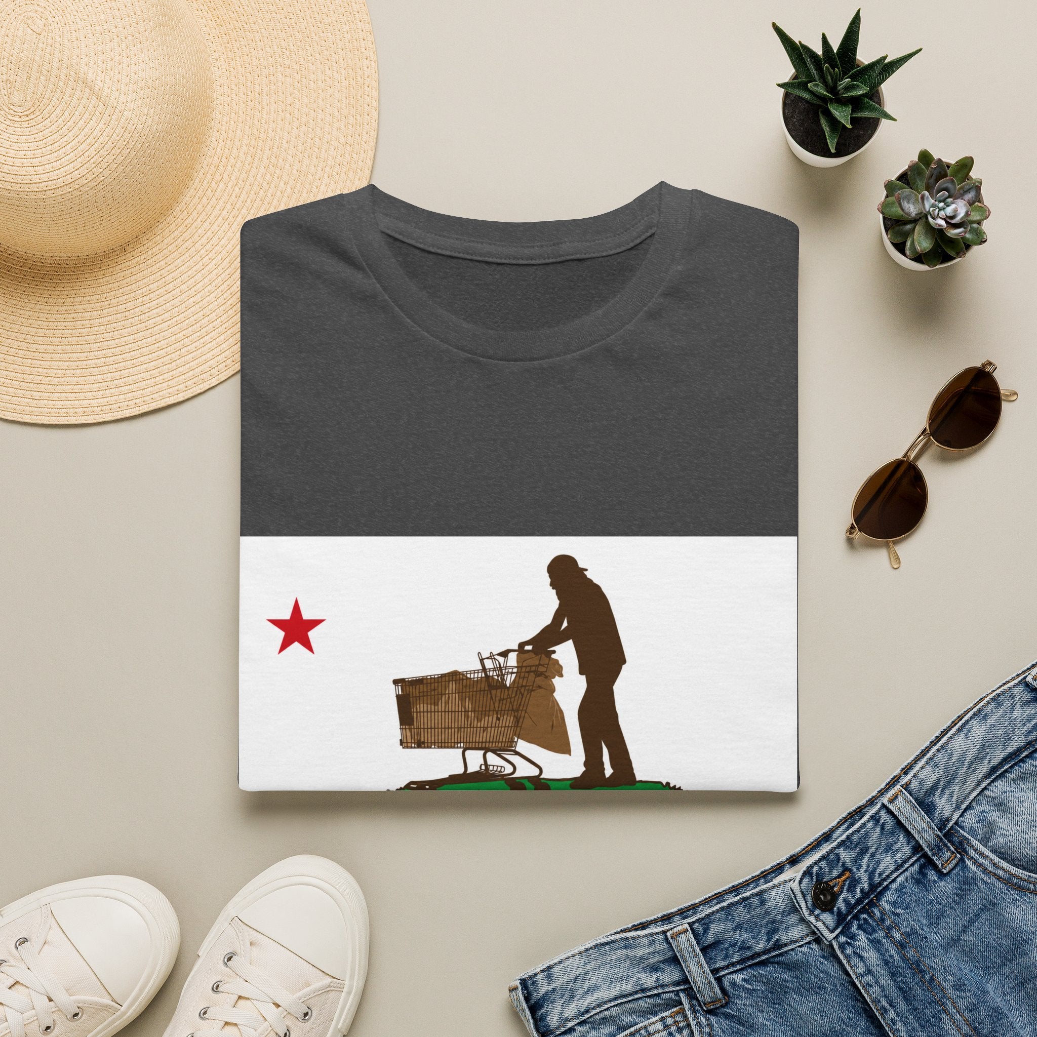 California Republic Grocery Cart T-Shirt — Funny State Flag Design