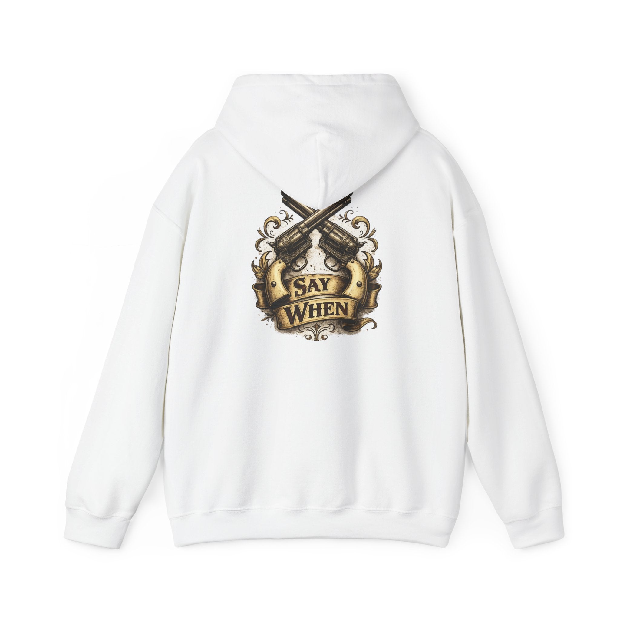 Western Outlaw Hoodie — "Say When" Vintage Gunslinger Pullover