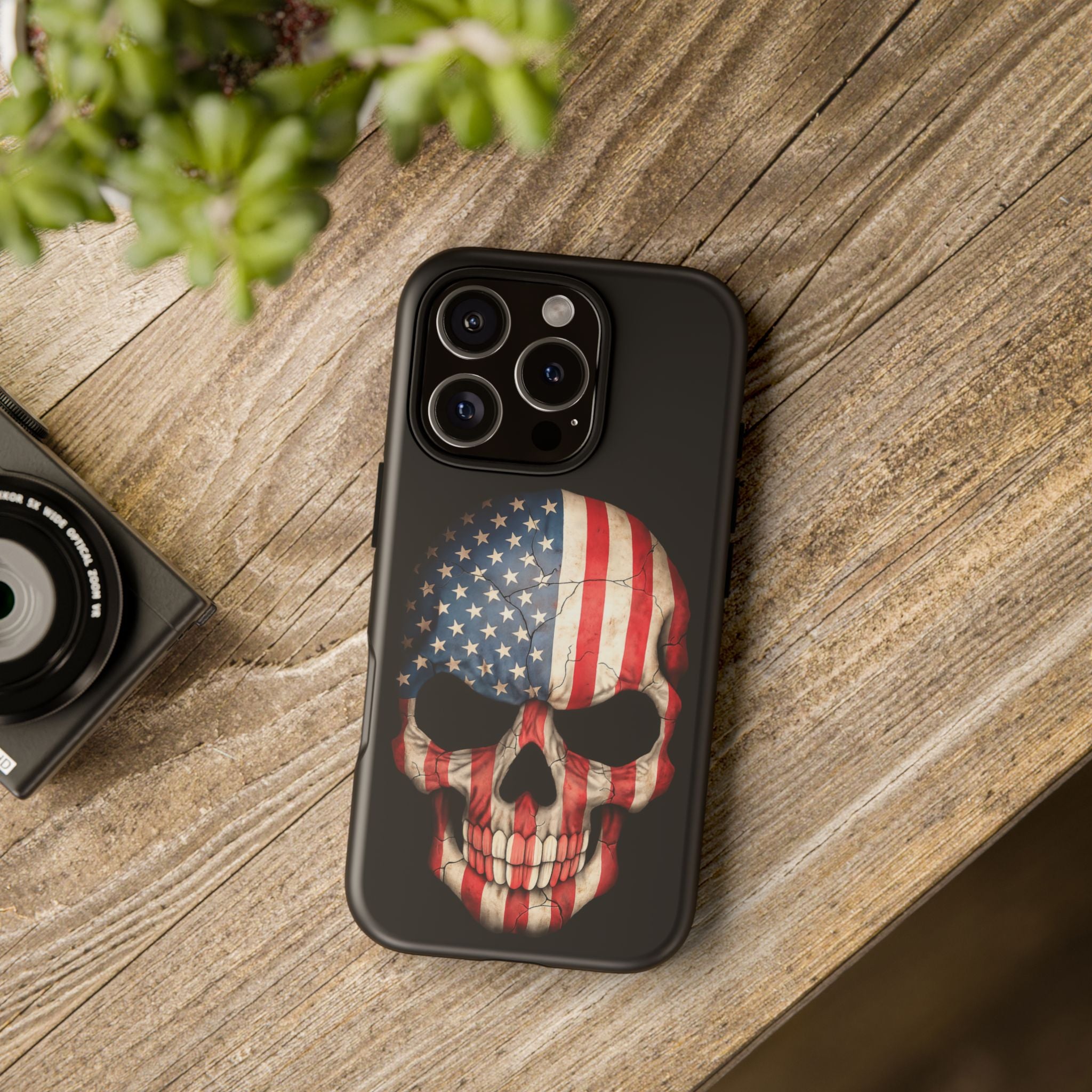American Flag Skull Phone Case - Patriotic Tough Protective Cover