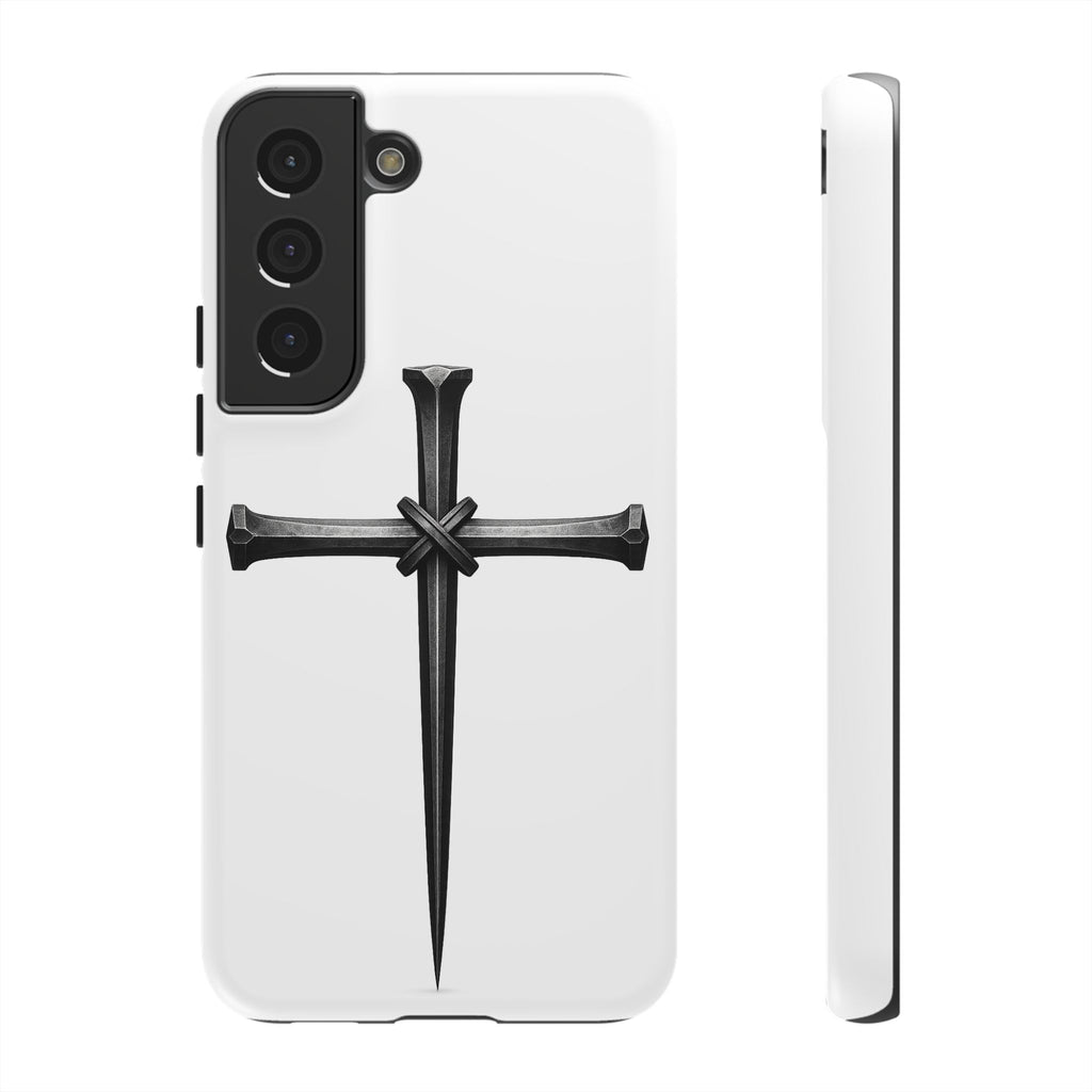 Nail Cross Tough Phone Case – Minimal Gothic Christian Armor for Samsung & iPhone