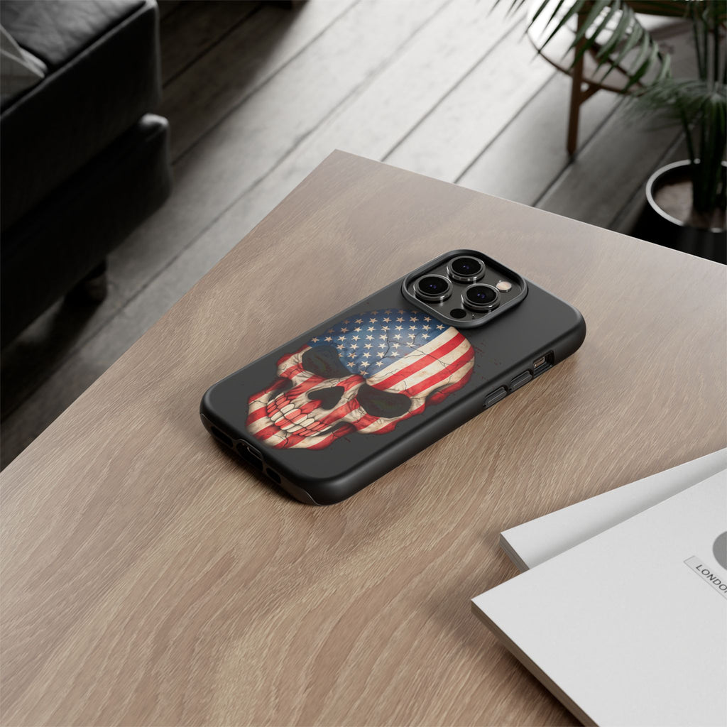 American Flag Skull Phone Case - Patriotic Tough Protective Cover