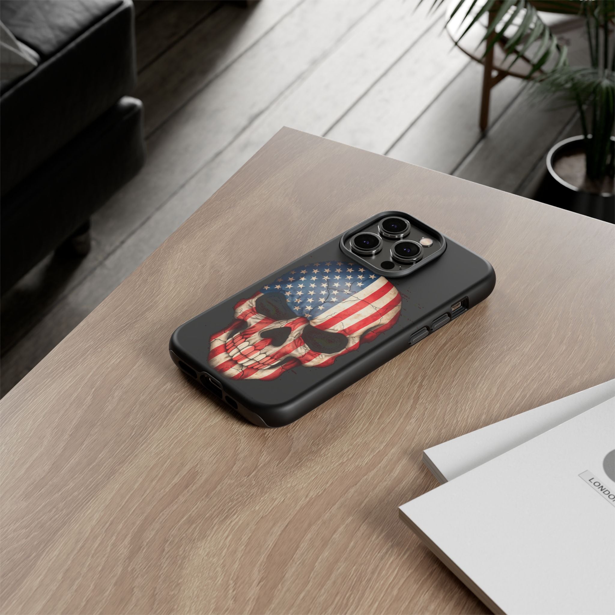 American Flag Skull Phone Case - Patriotic Tough Protective Cover