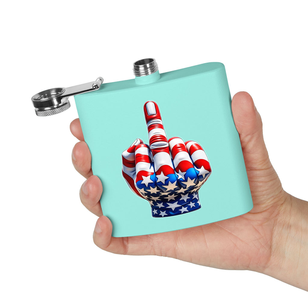 6oz Stainless Steel Flask — Patriotic Middle Finger USA Flag Design