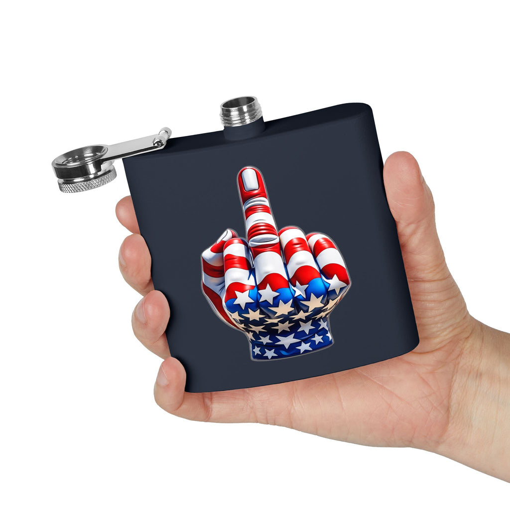6oz Stainless Steel Flask — Patriotic Middle Finger USA Flag Design